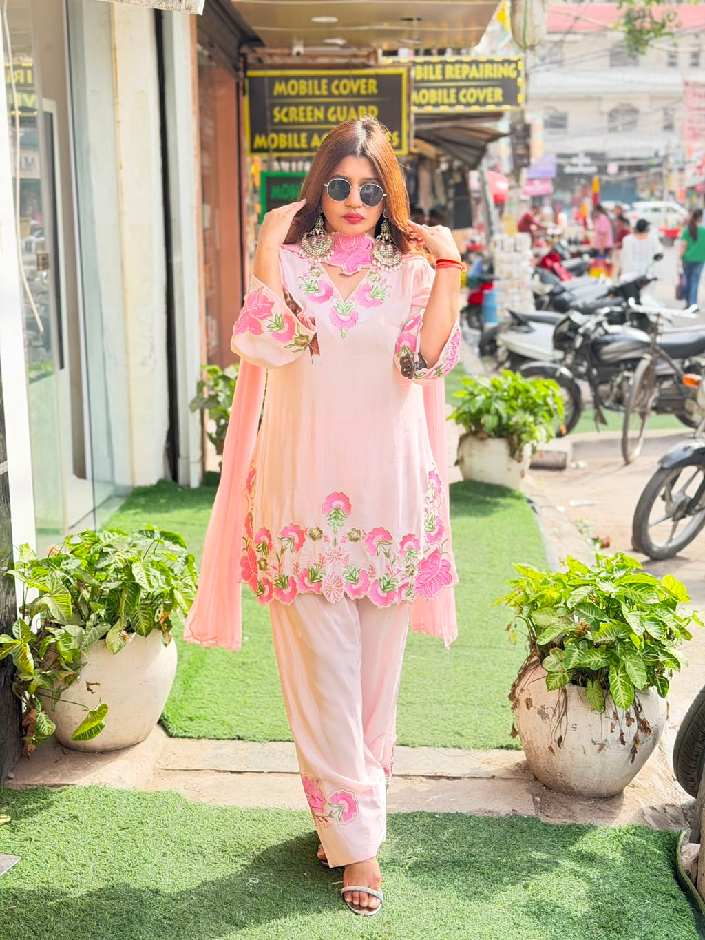 Pure Crepe Handwork coord set with farshi salwar