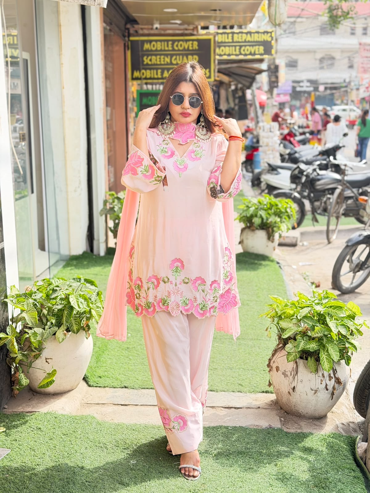 Pure Crepe Handwork coord set with farshi salwar