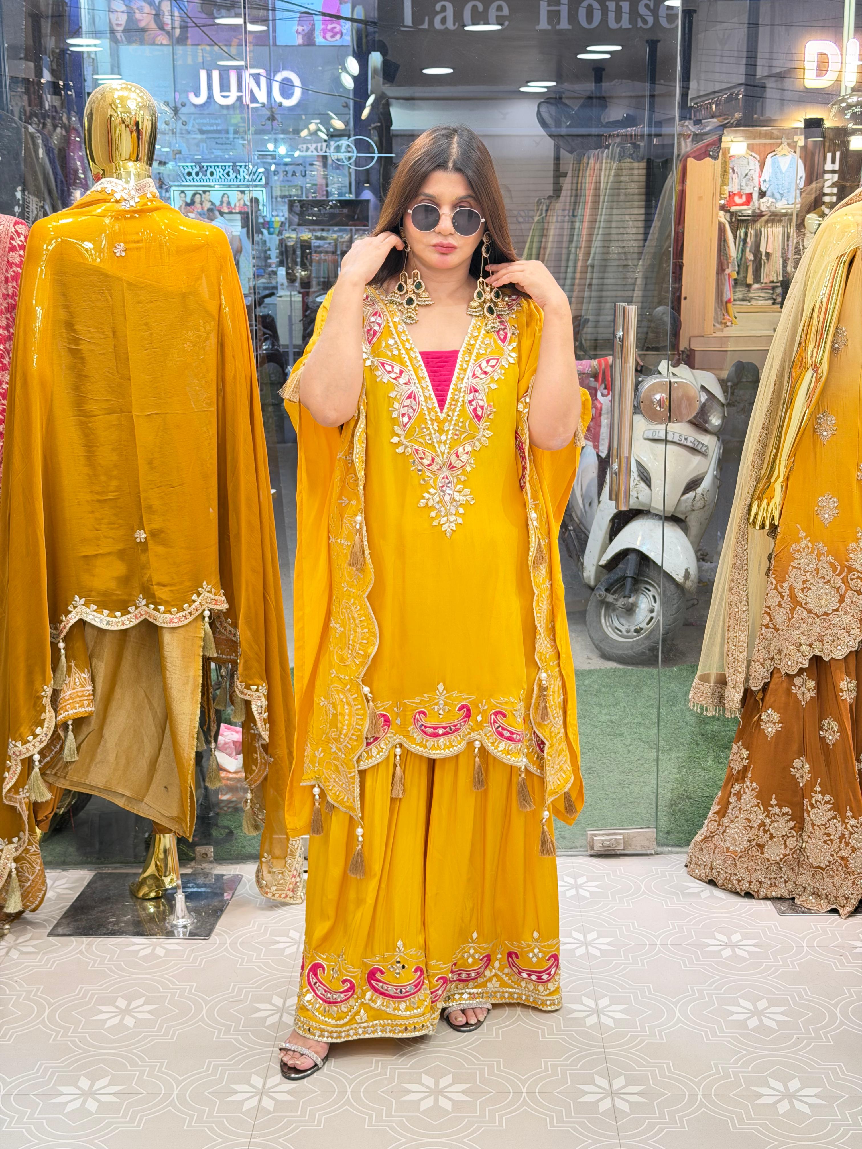 Article 1734 – Pure Crepe Short Kaftan With Sharara