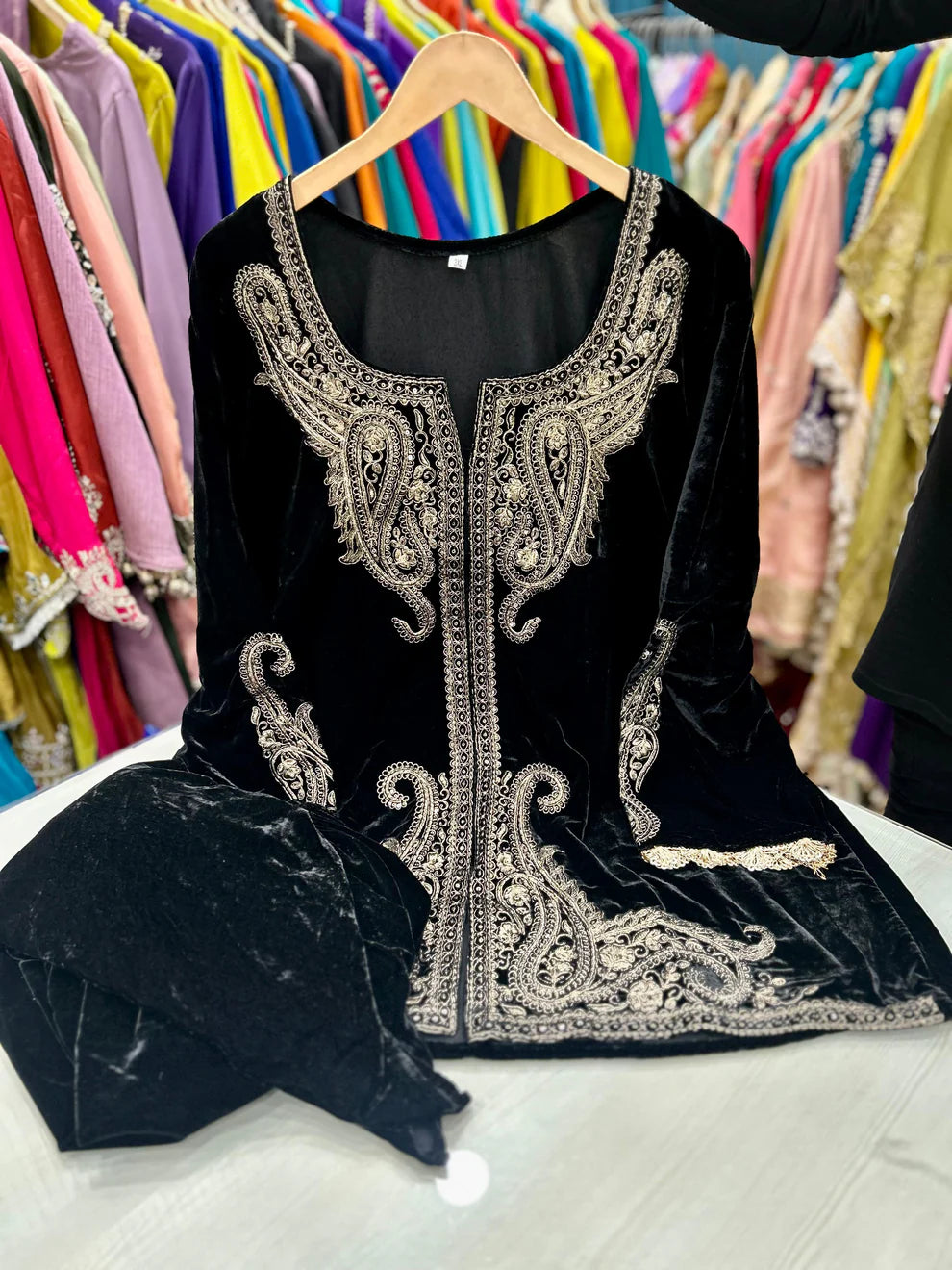 Article 1150 – Velvet Sherwani Cord Set with Tulip Pant & Embroidery | Urban Closet