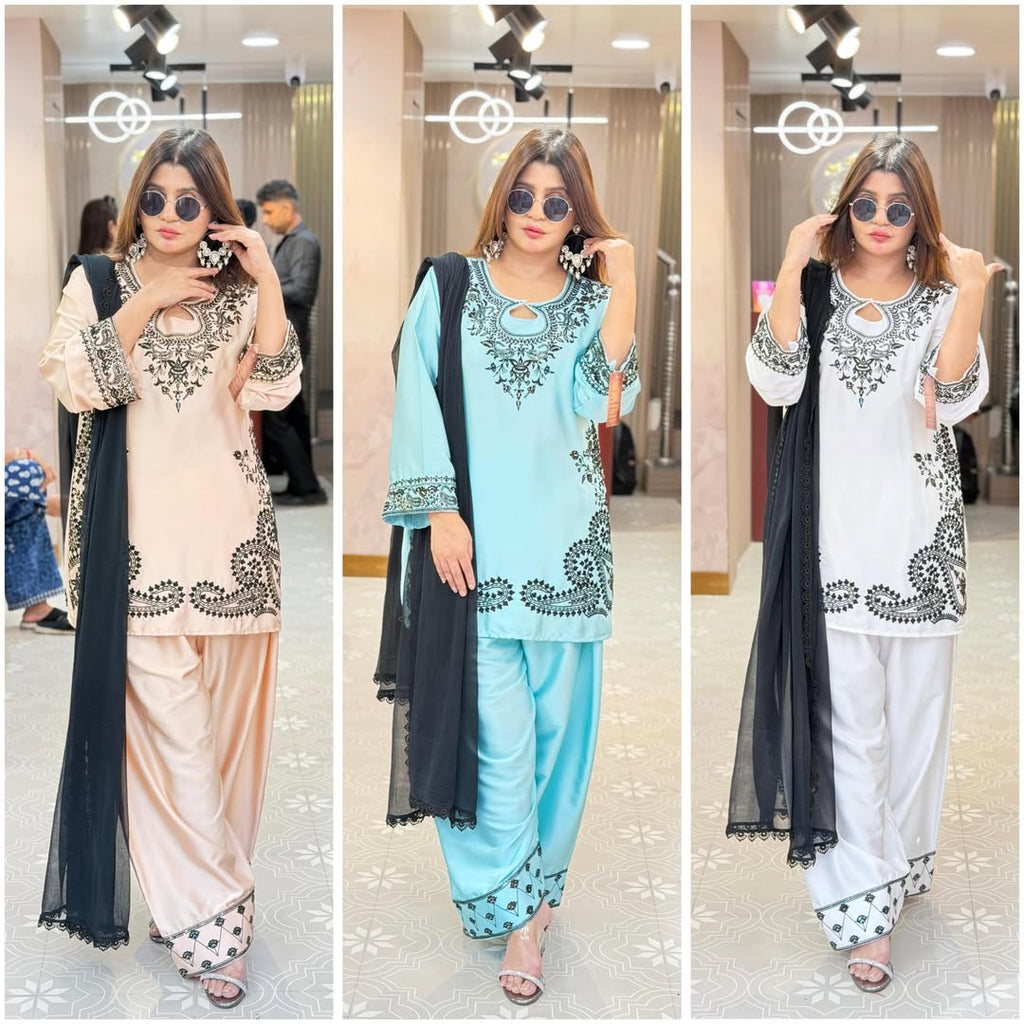 Armani satin coord set with farshi salwar