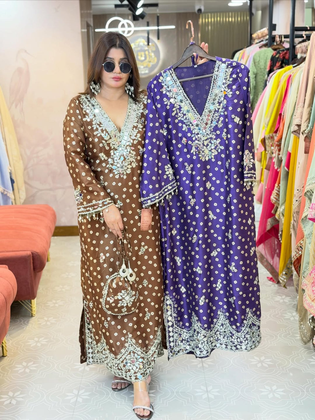 Printed long side slit dress