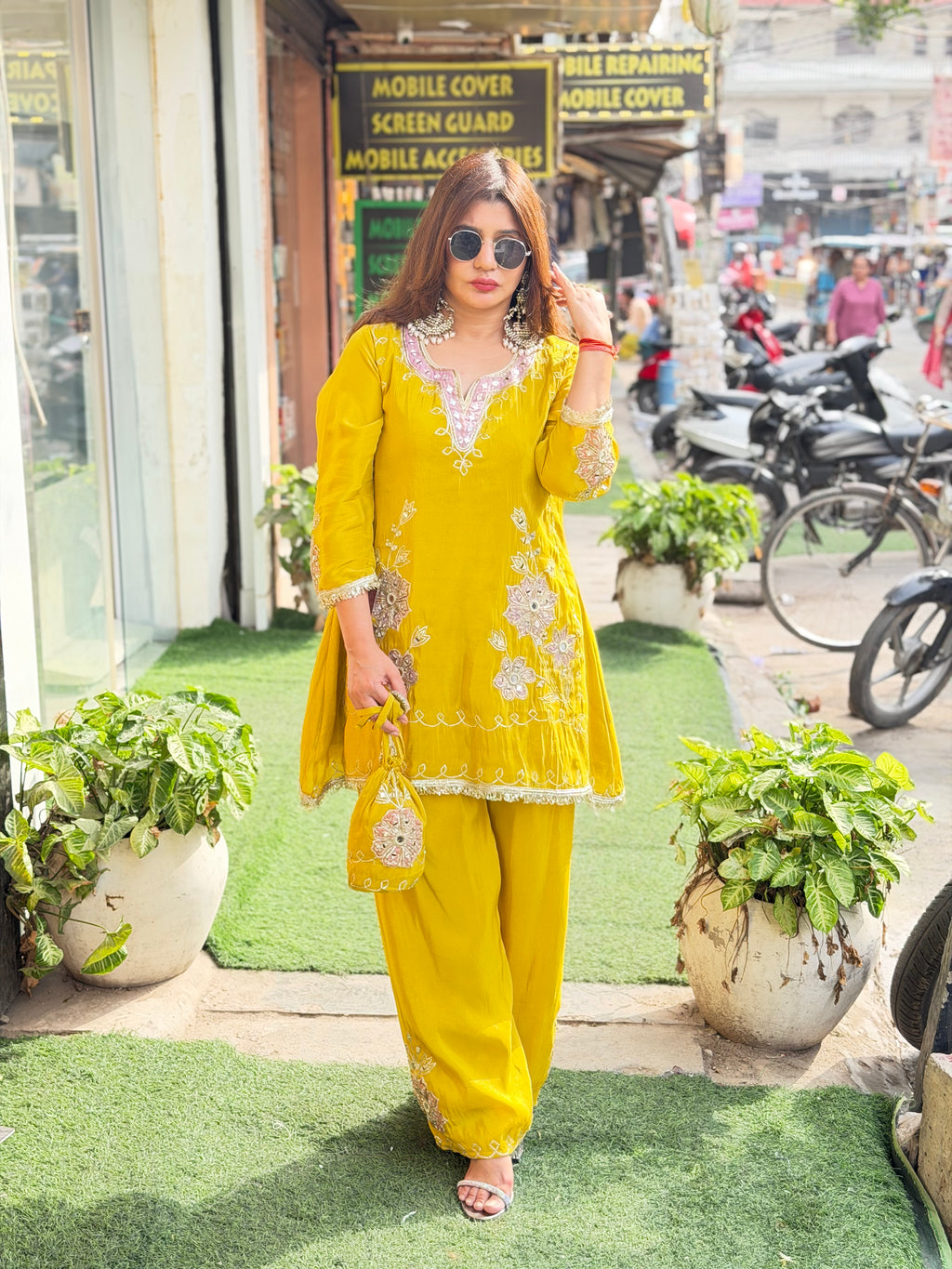 Article 1500 | Tissue Shimmer Suit with Real Mirror & Gotta Patti Work