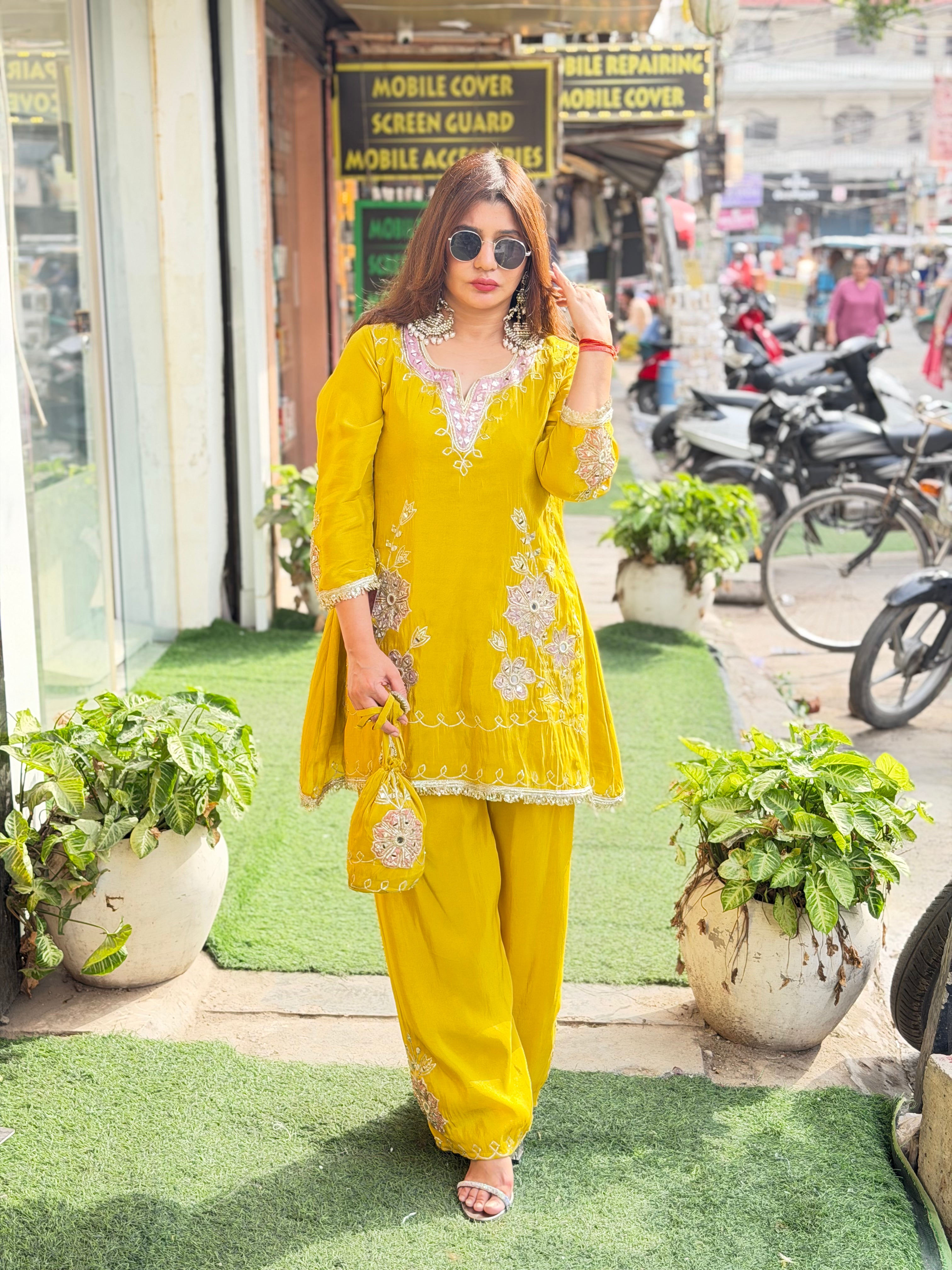 Article 1500 | Tissue Shimmer Suit with Real Mirror & Gotta Patti Work