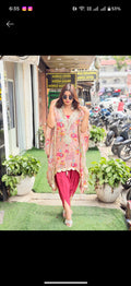 Digital print kaftan with gotta and mirror work having tulip pants