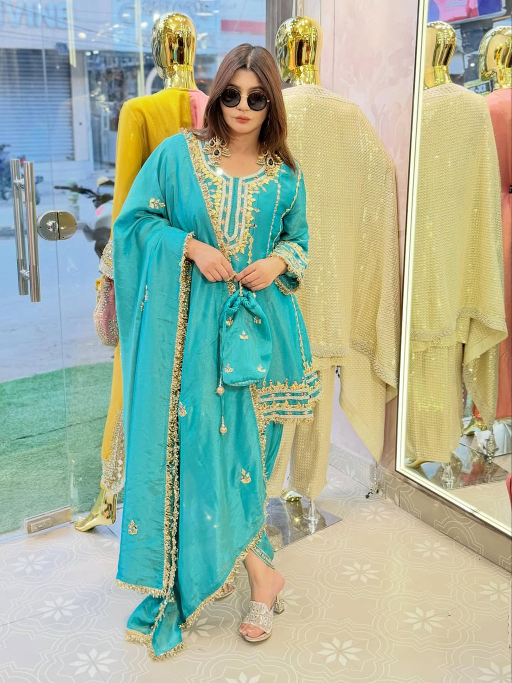 Short peplum anarkali with gotta work and tulip pants