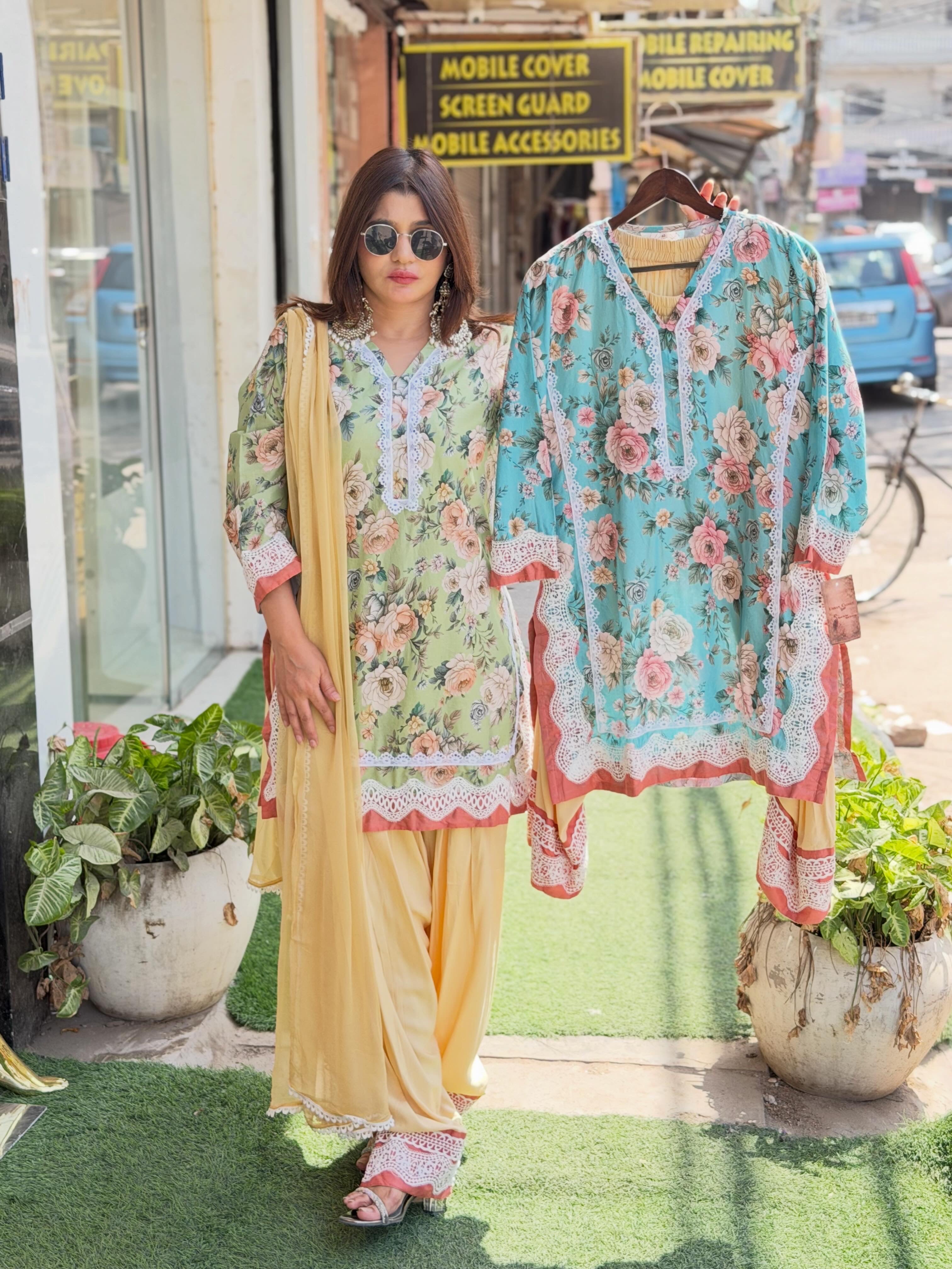 Printed cotton co-ord set with farshi salwar