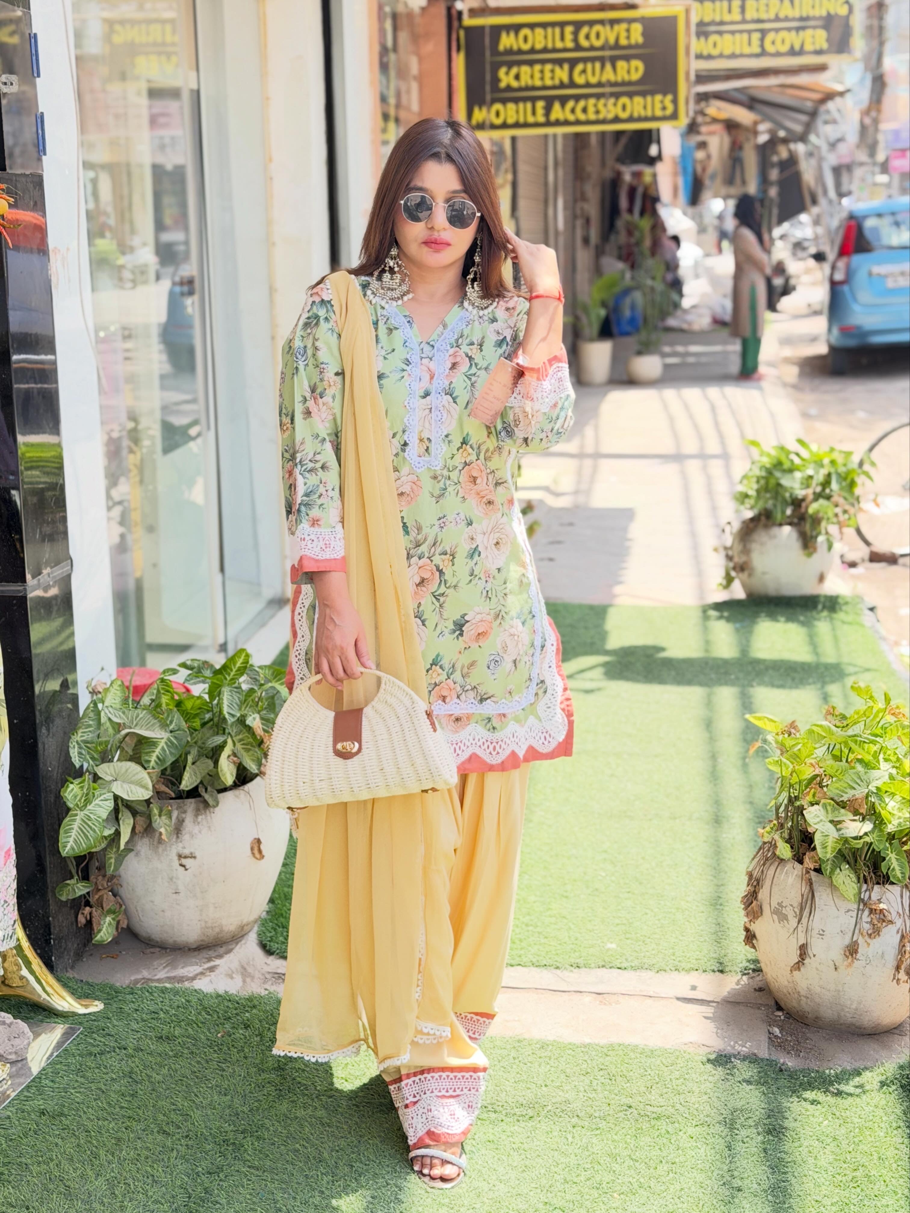 Printed cotton co-ord set with farshi salwar