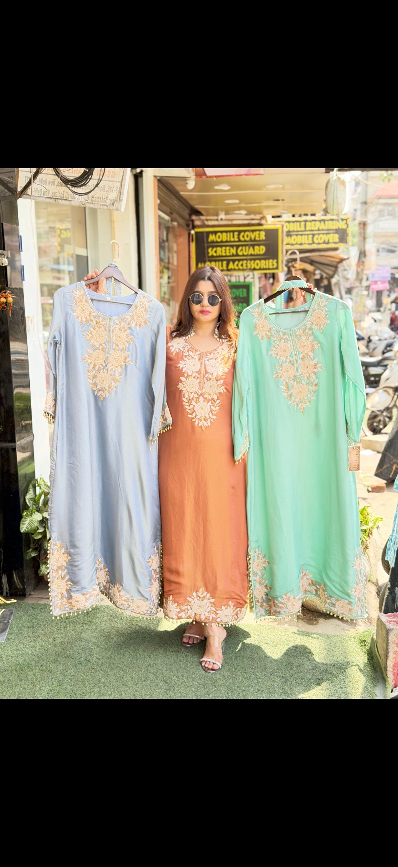 Pure Tissue Shimmer Long Dress with Real embroidered work