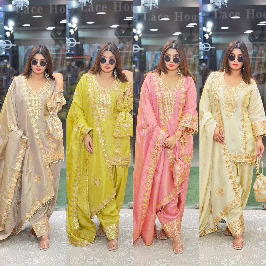 Tissue shimmer coord  with gotta work and farshi salwar