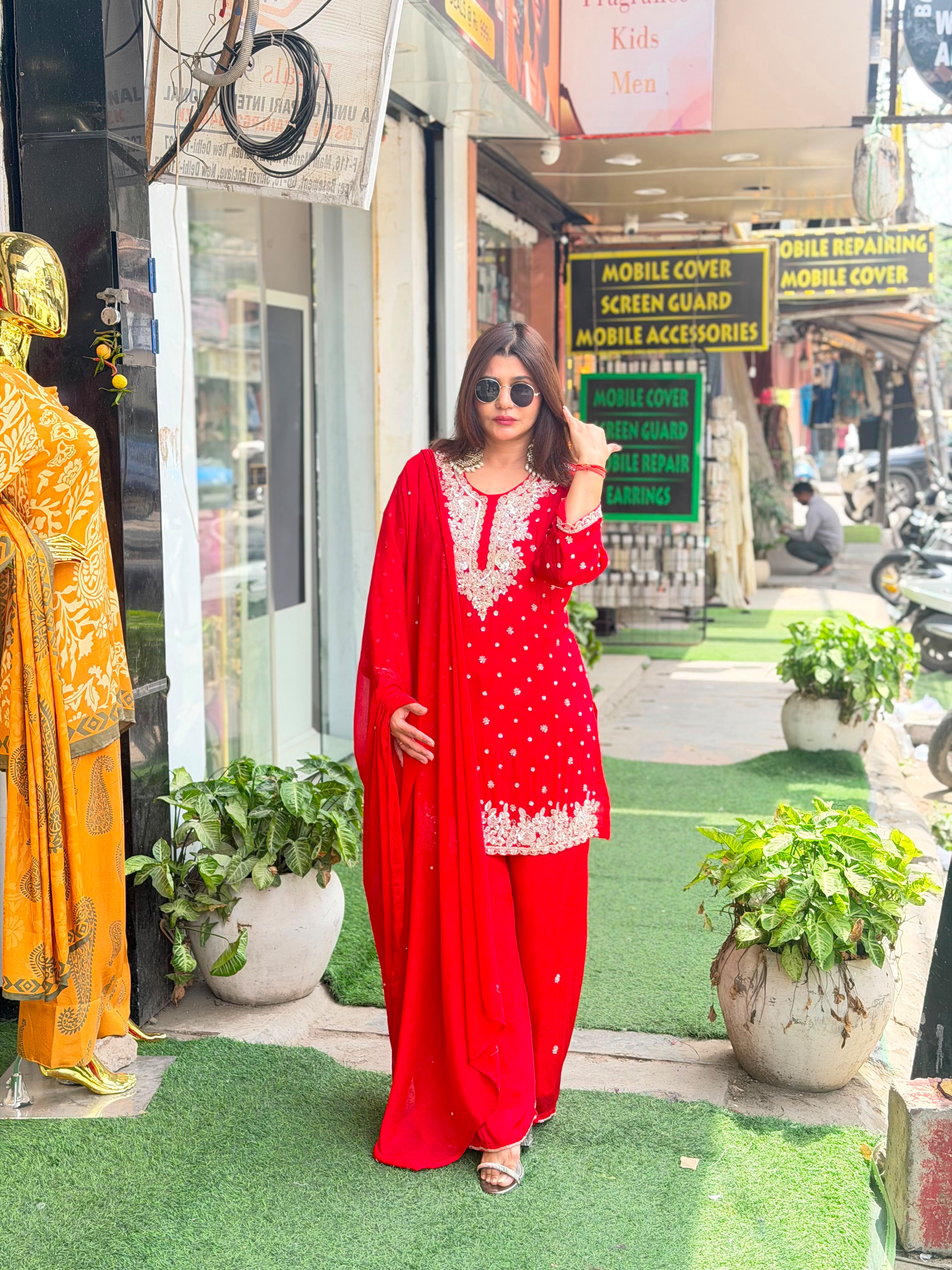 Pure chenon suit with original hand work