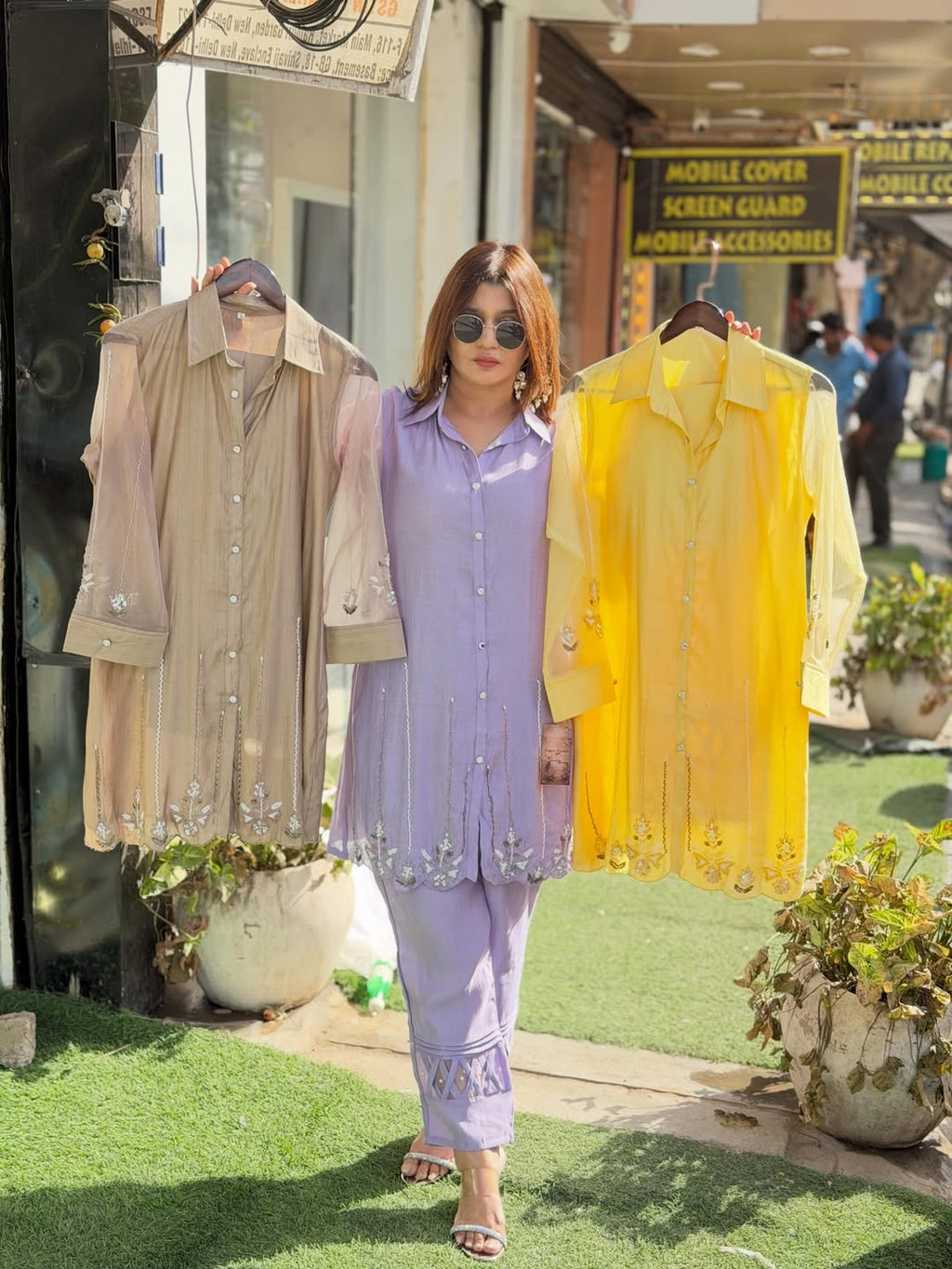 Organza sleeves co-ord set with handwork detailing