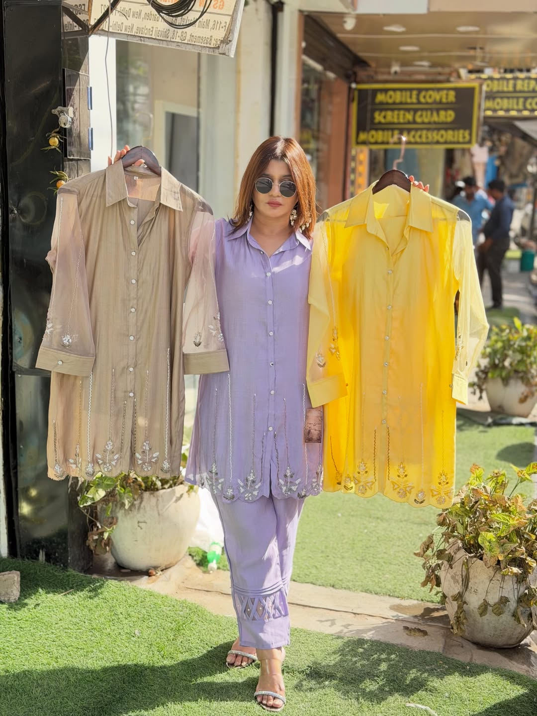 Organza sleeves co-ord set with handwork detailing