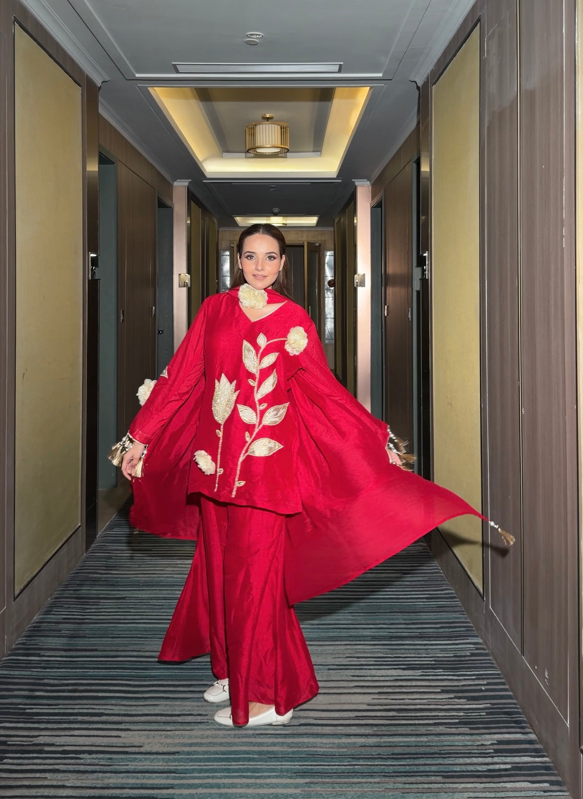 "Qeher" -Pure cotton cotton silk coord set with farshi salwar and 3 d flower