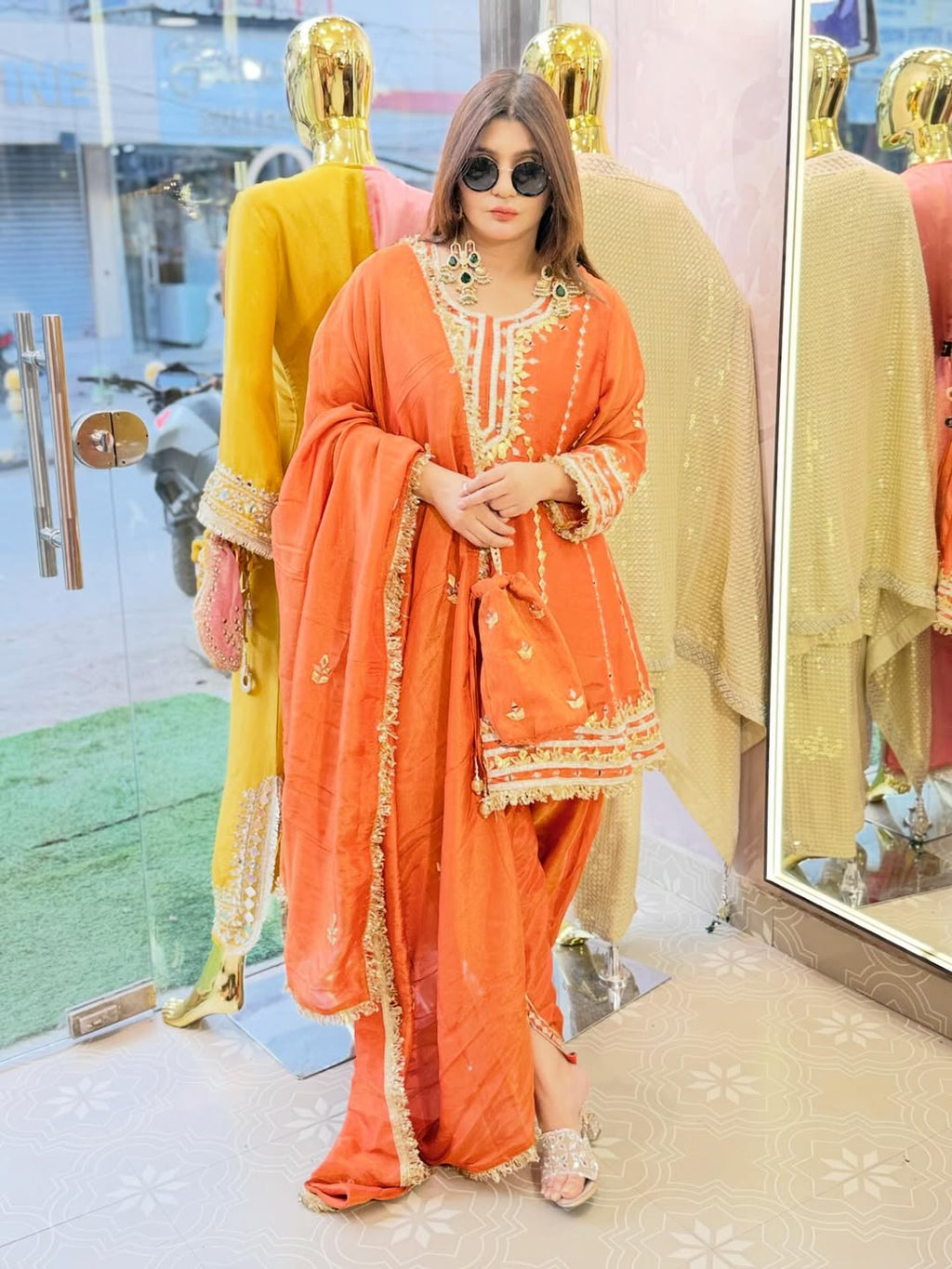 Short peplum anarkali with gotta work and tulip pants