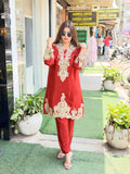 Pure Crepe Kurti set With Beautiful Embroidery