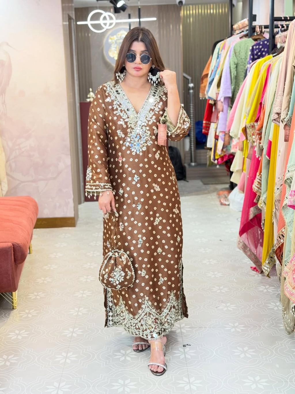 Printed long side slit dress
