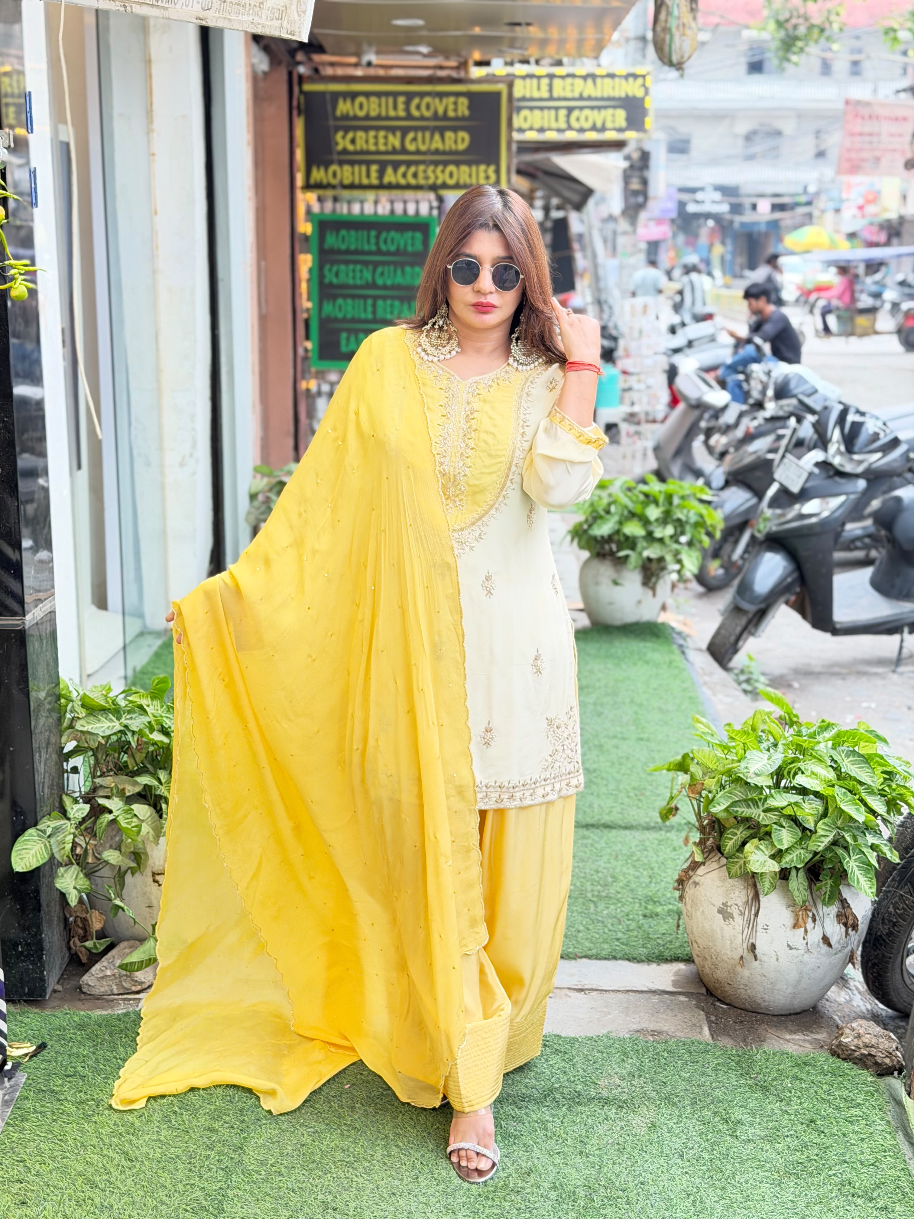 Pure crepe dual tone coord set with farshi salwar