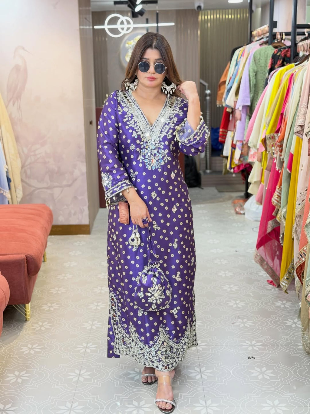 Printed long side slit dress