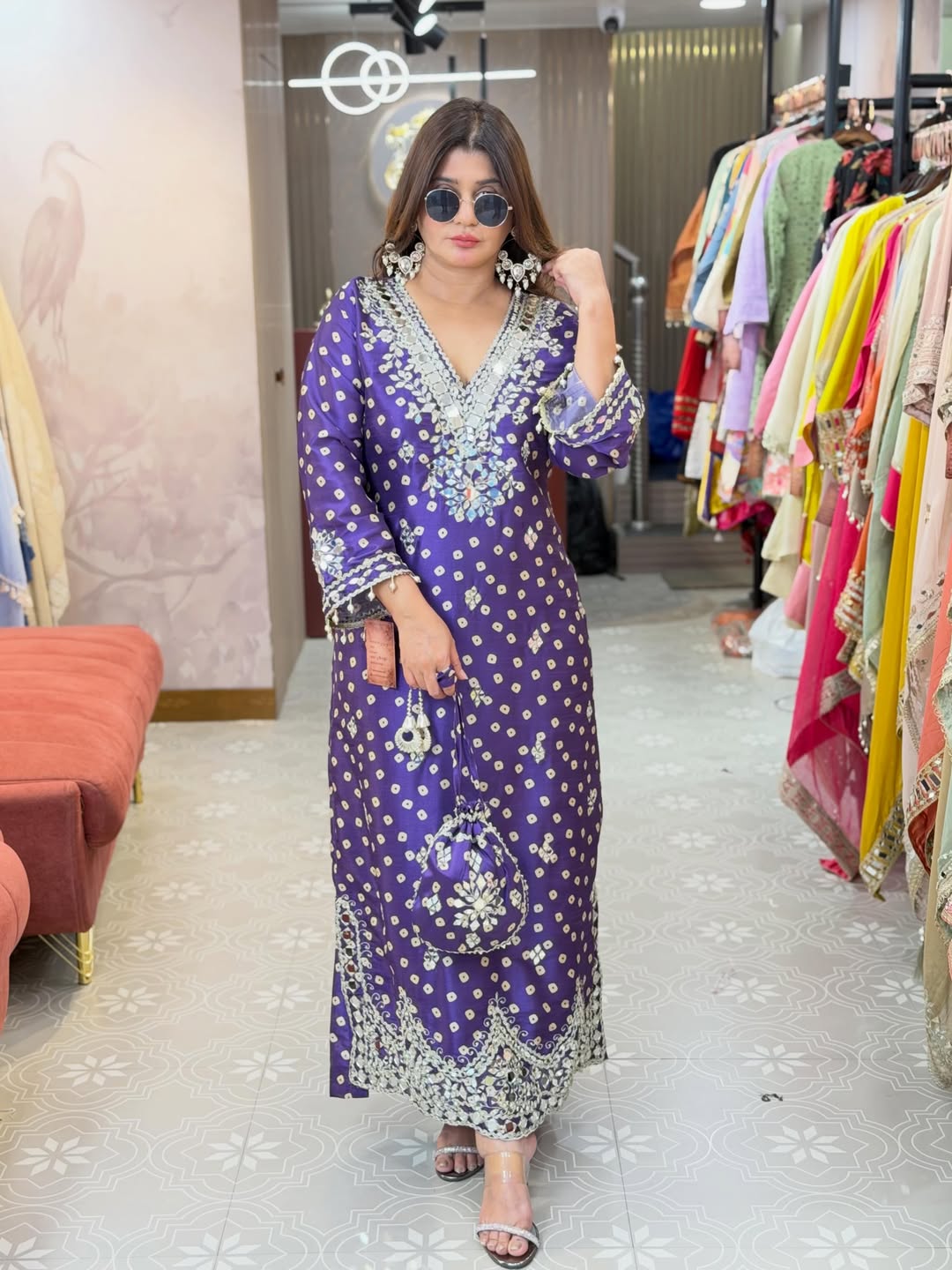Printed long side slit dress