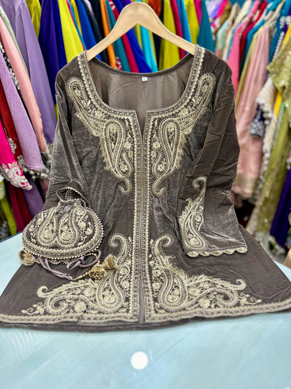 Article 1150 – Velvet Sherwani Cord Set with Tulip Pant & Embroidery | Urban Closet