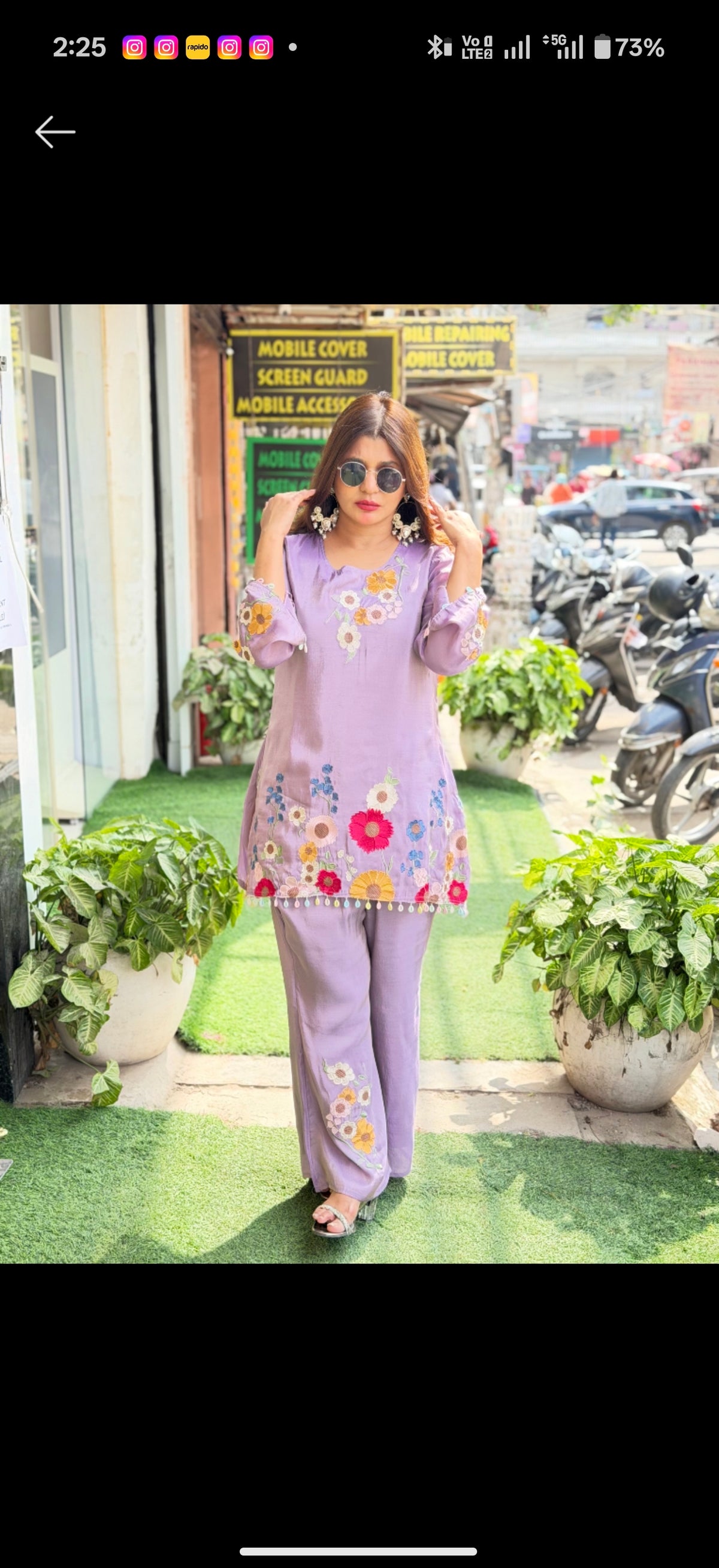 Article 1620 | Tissue Shimmer Fabric Cord Set with Floral Embroidery & Bell Bottom Pants