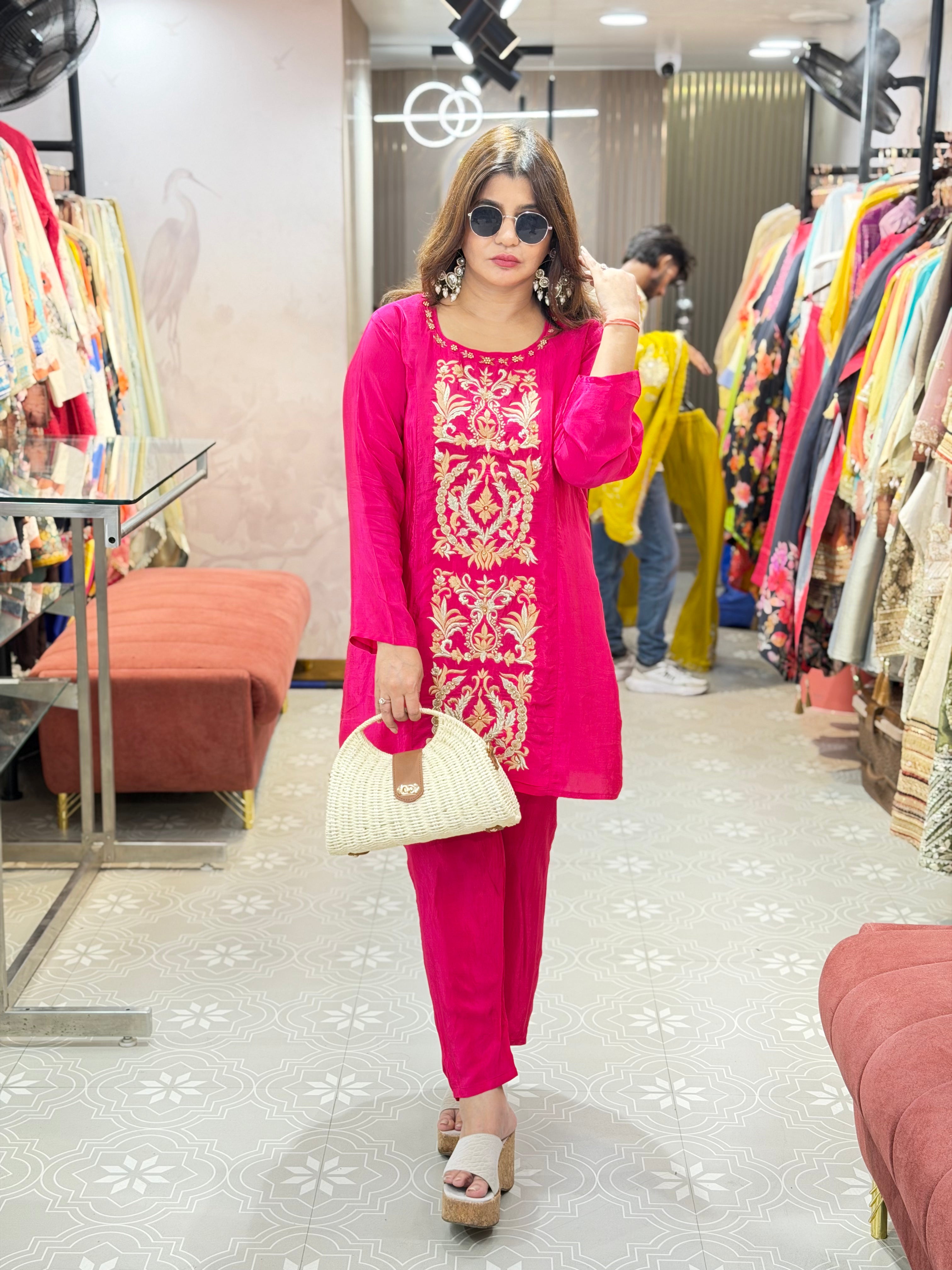 Article 1800 | Pure Crepe Cord Set with Thread Work Embroidery