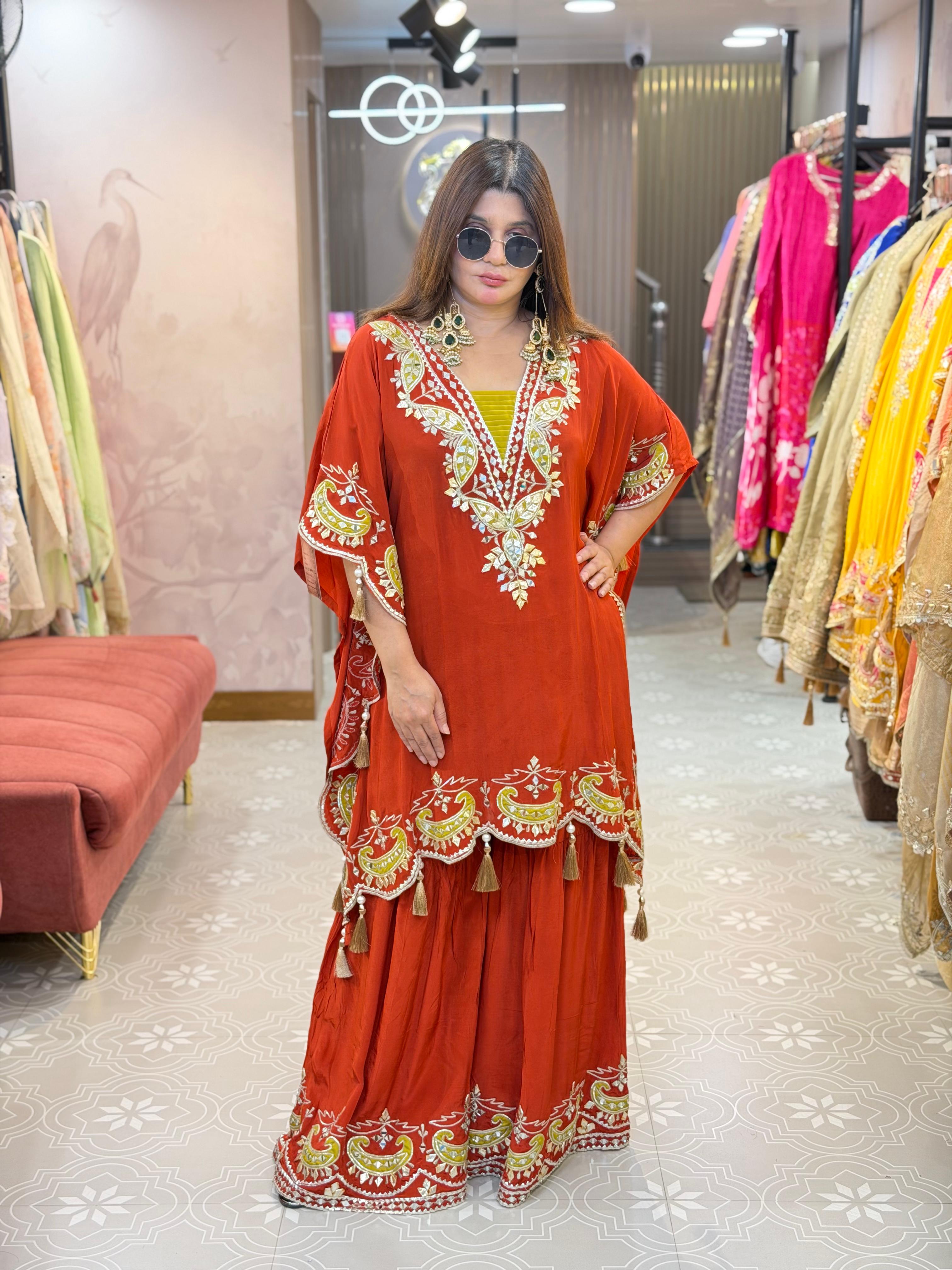 Article 1734 – Pure Crepe Short Kaftan With Sharara
