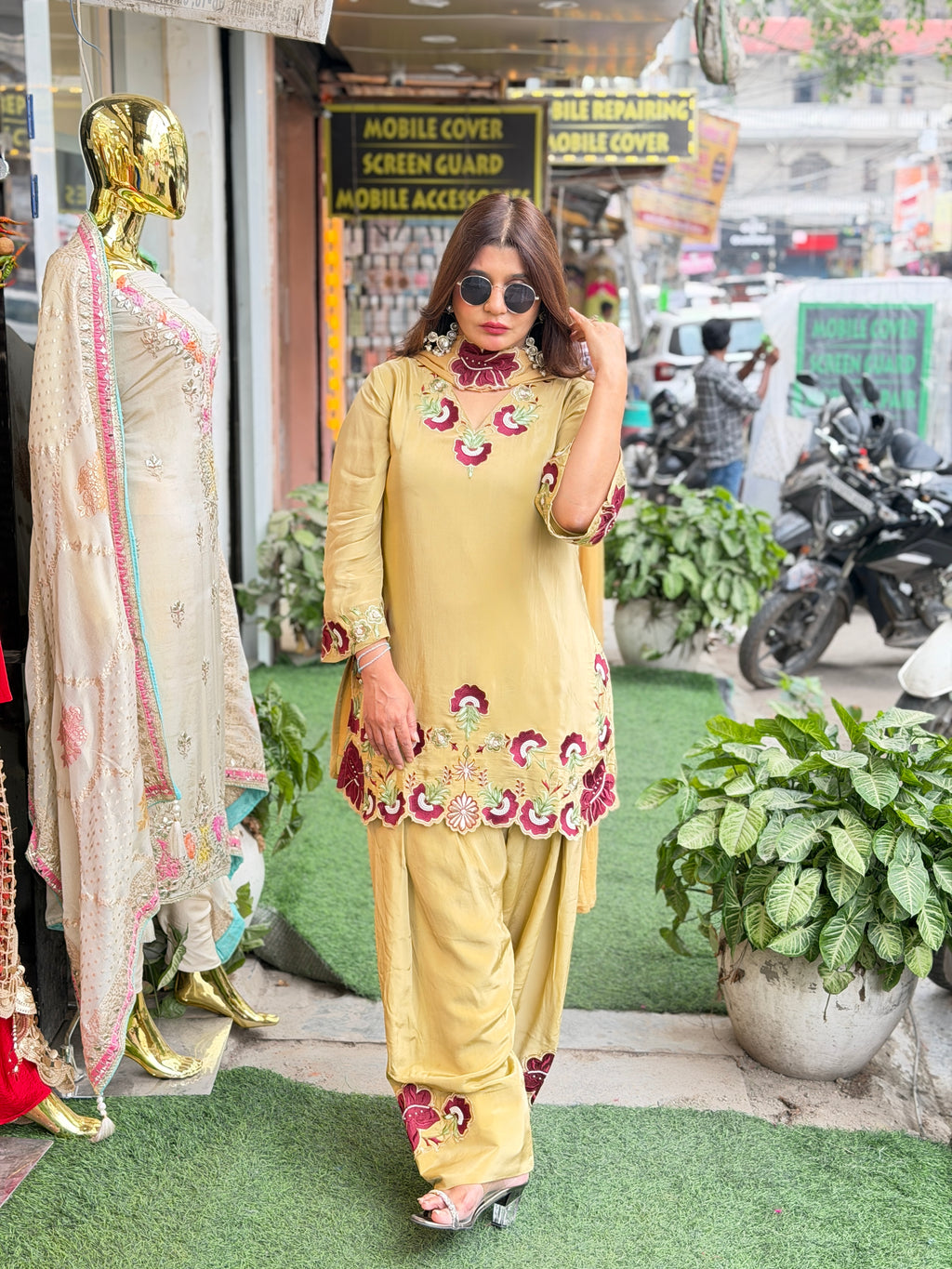 Pure Crepe Handwork coord set with farshi salwar