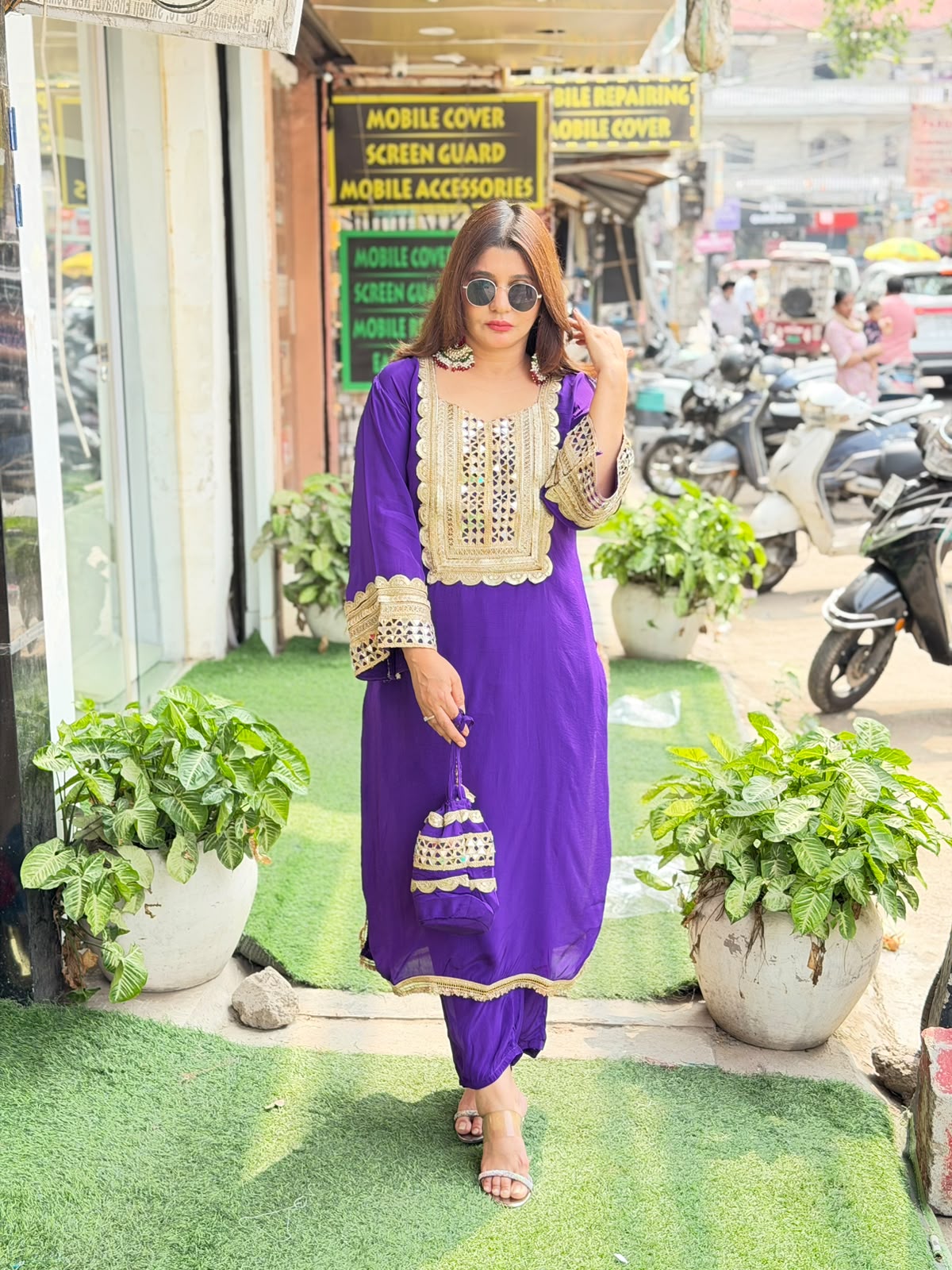 Pure crepe 2 pc coord set with potli