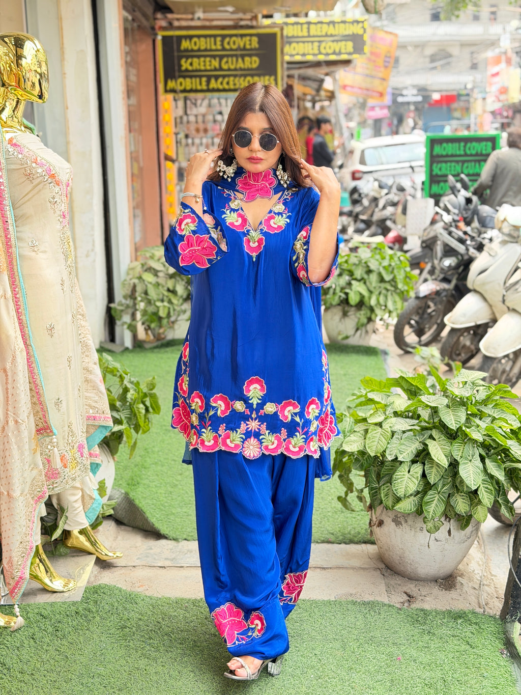 Pure Crepe Handwork coord set with farshi salwar