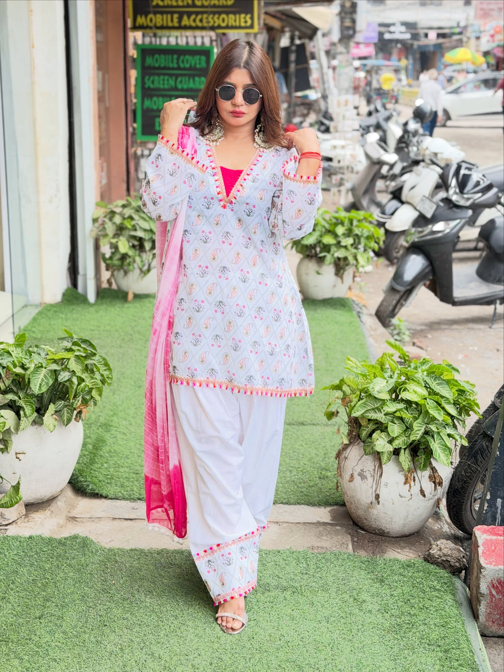 Printed cotton co-ord set with farshi salwar