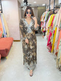 Printed long side slit dress with original mirror work