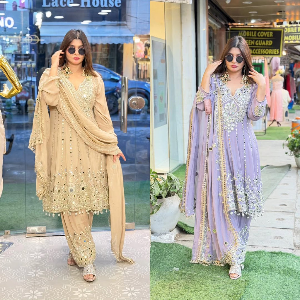 Short Anarkali with original mirror work and gotta patti detailing