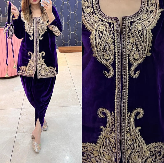 Article 1150 – Velvet Sherwani Cord Set with Tulip Pant & Embroidery | Urban Closet