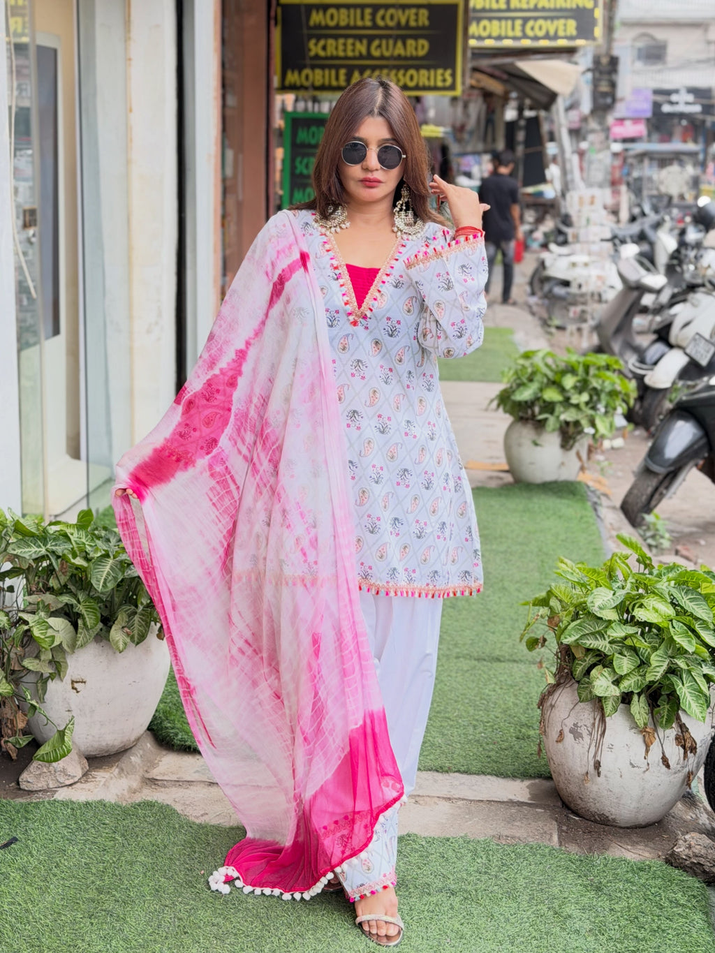 Printed cotton co-ord set with farshi salwar