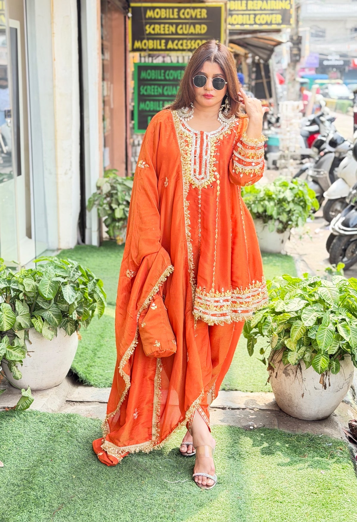 Short peplum anarkali with gotta work and tulip pants