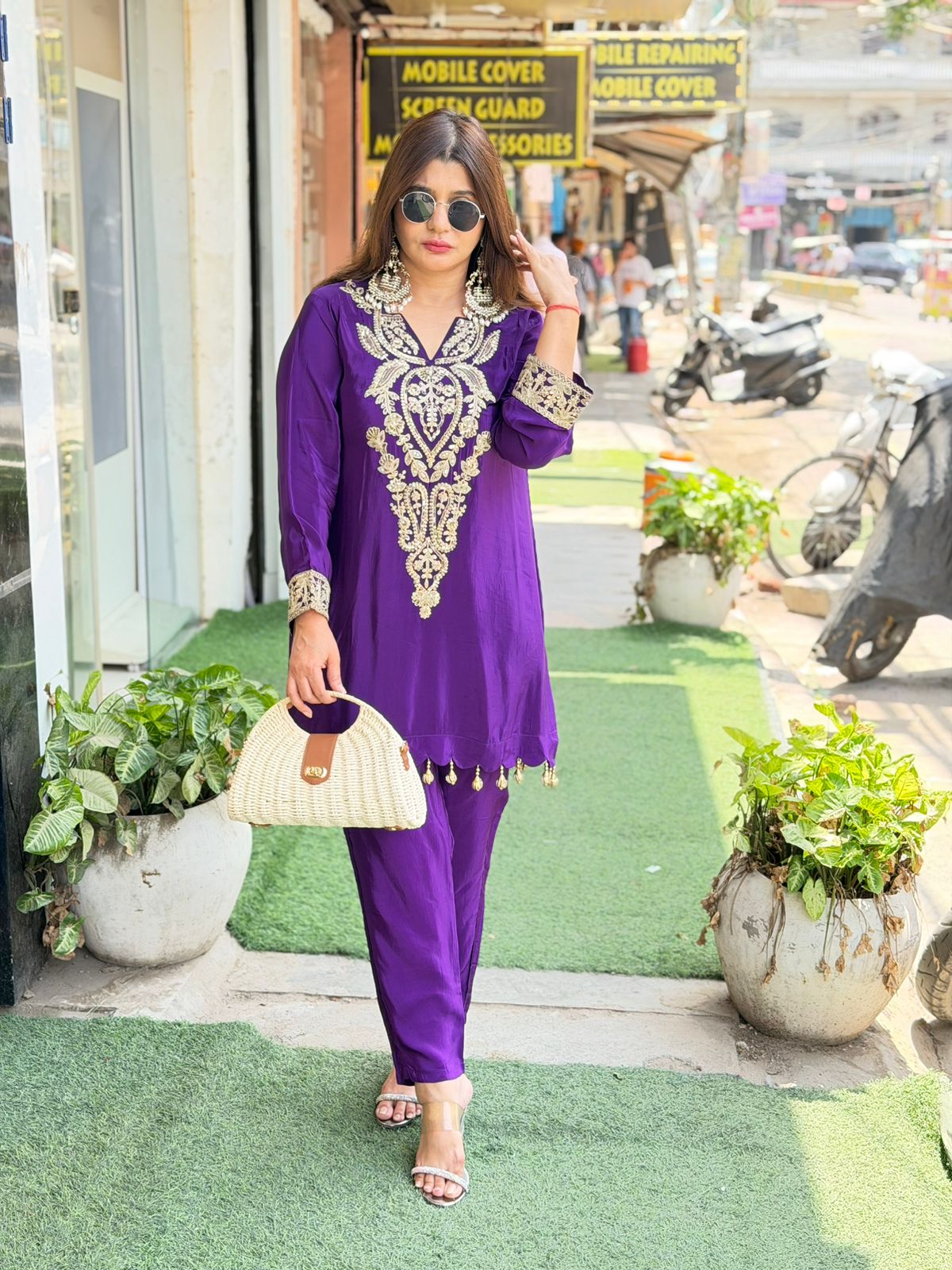 Article 1704 – Pure Crepe Embroidered Co-ord Set with Tassels | Sizes 40–46
