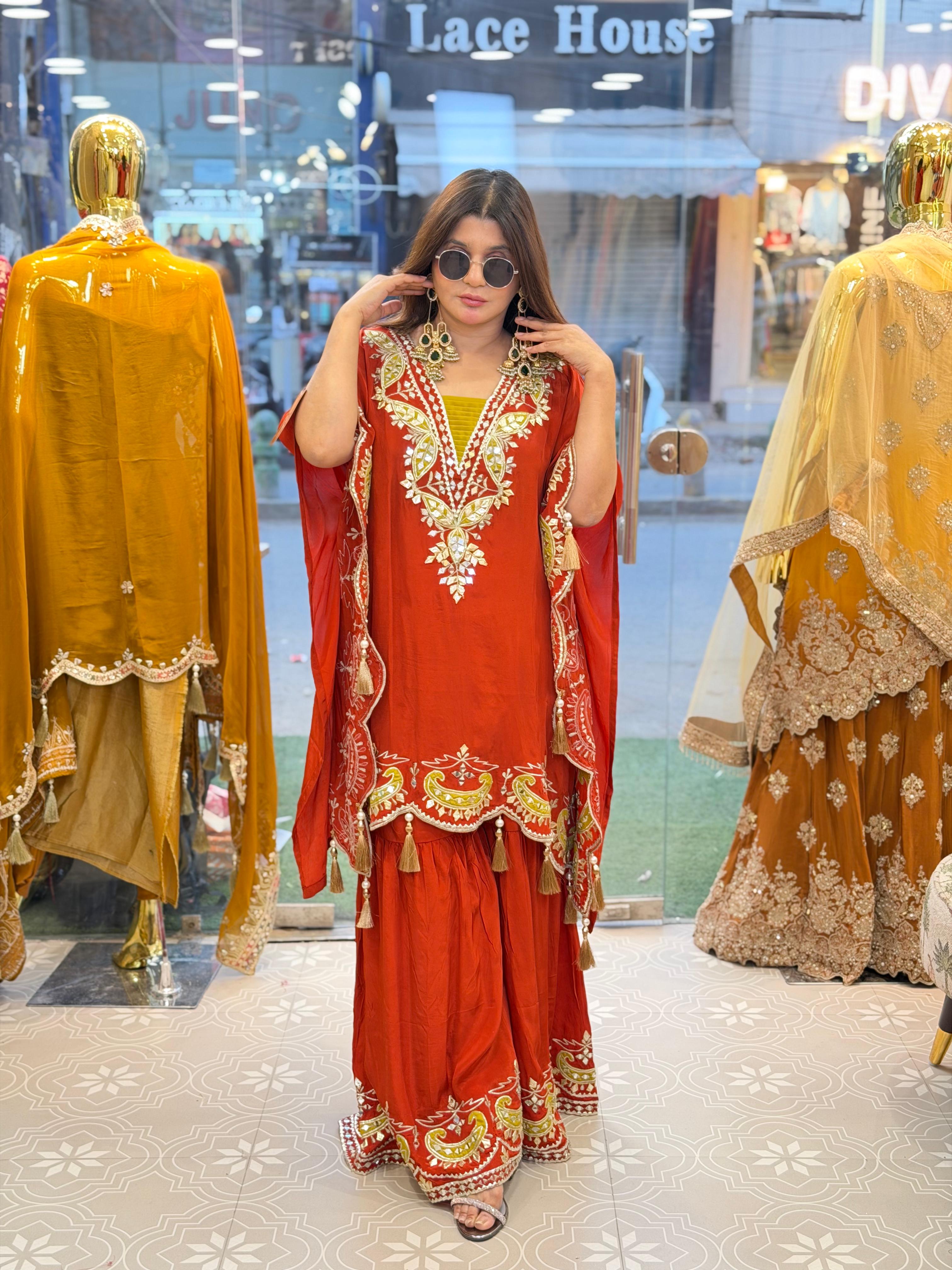 Article 1734 – Pure Crepe Short Kaftan With Sharara