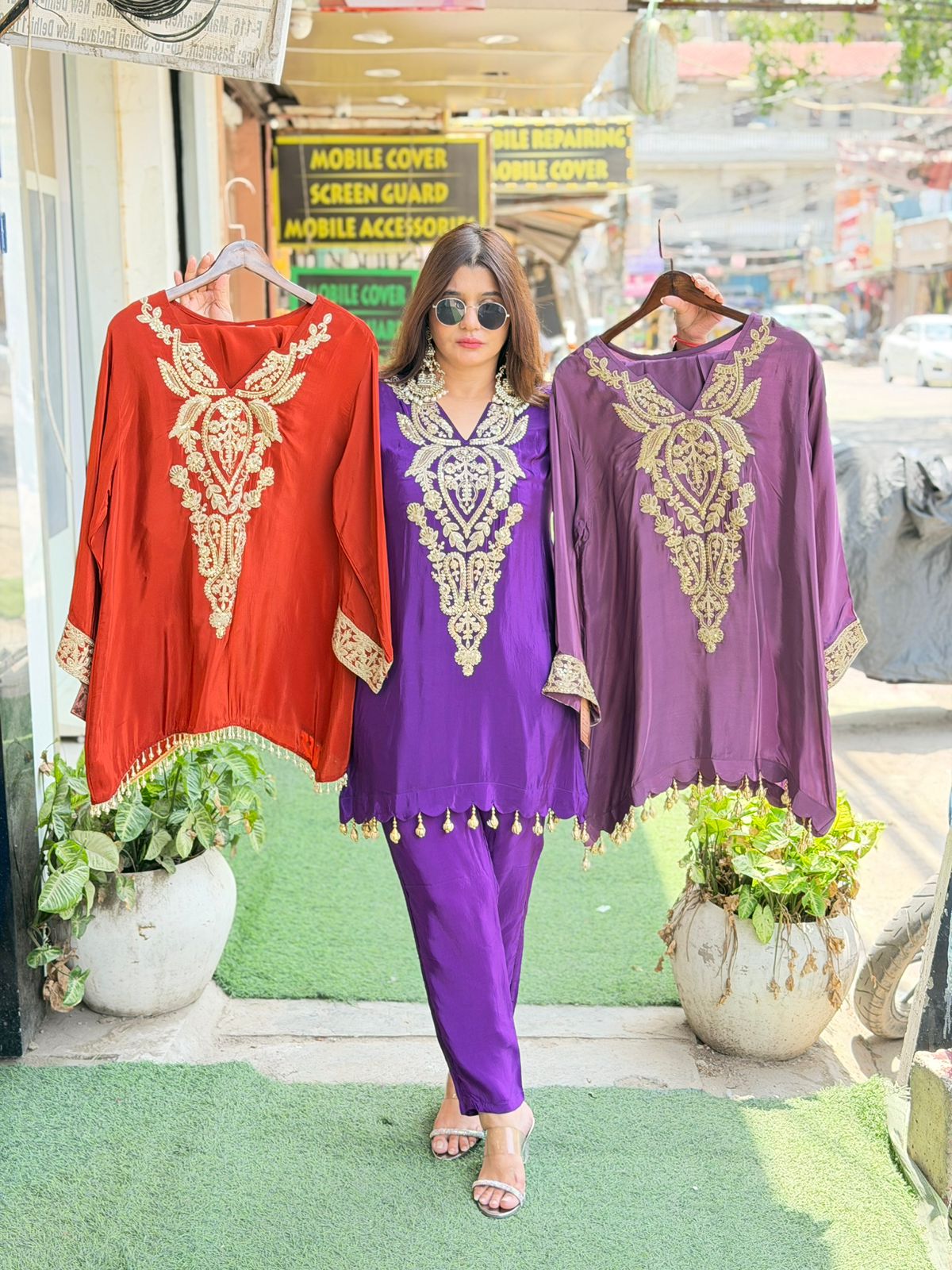 Article 1704 – Pure Crepe Embroidered Co-ord Set with Tassels | Sizes 40–46