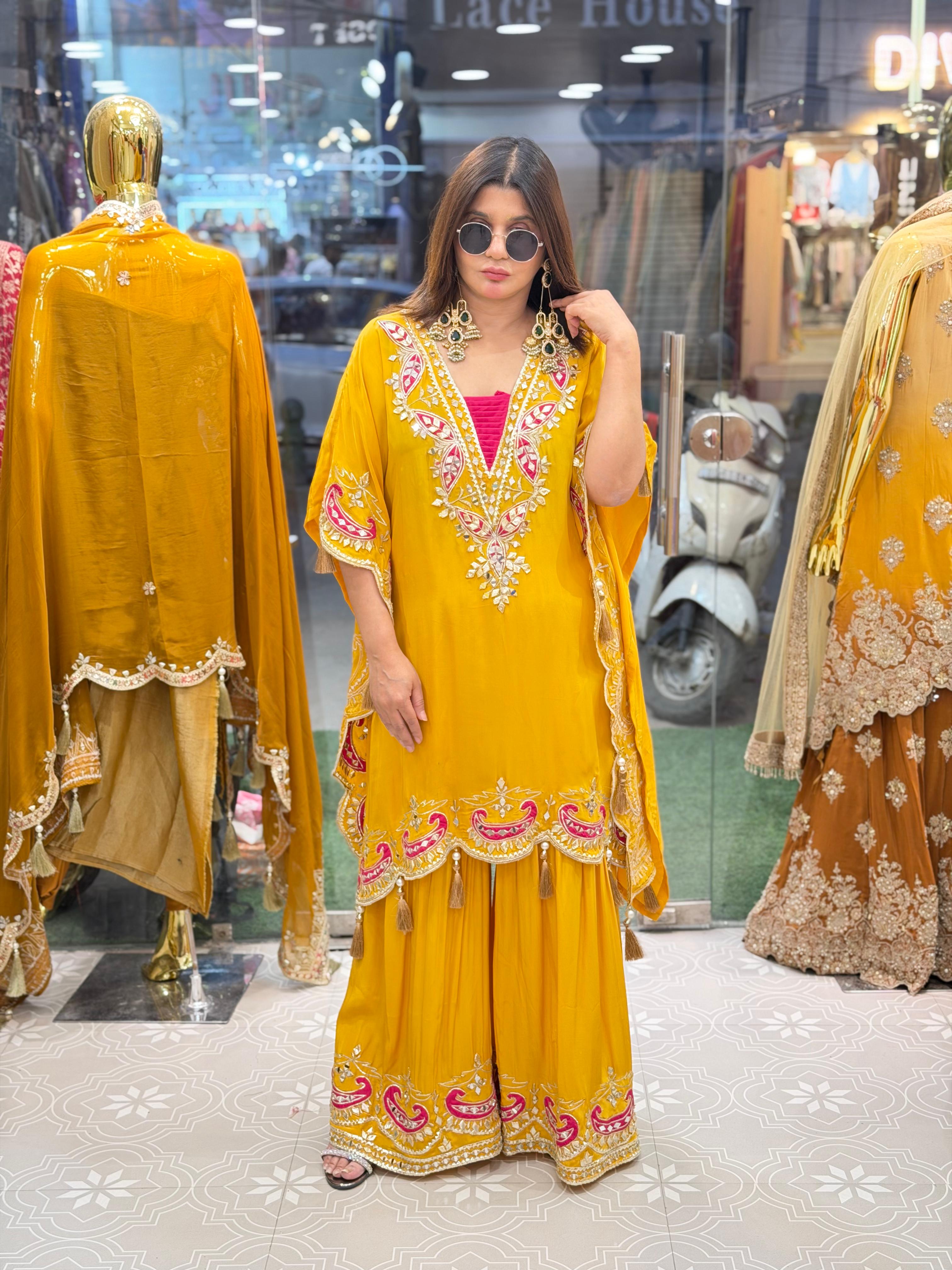 Article 1734 – Pure Crepe Short Kaftan With Sharara