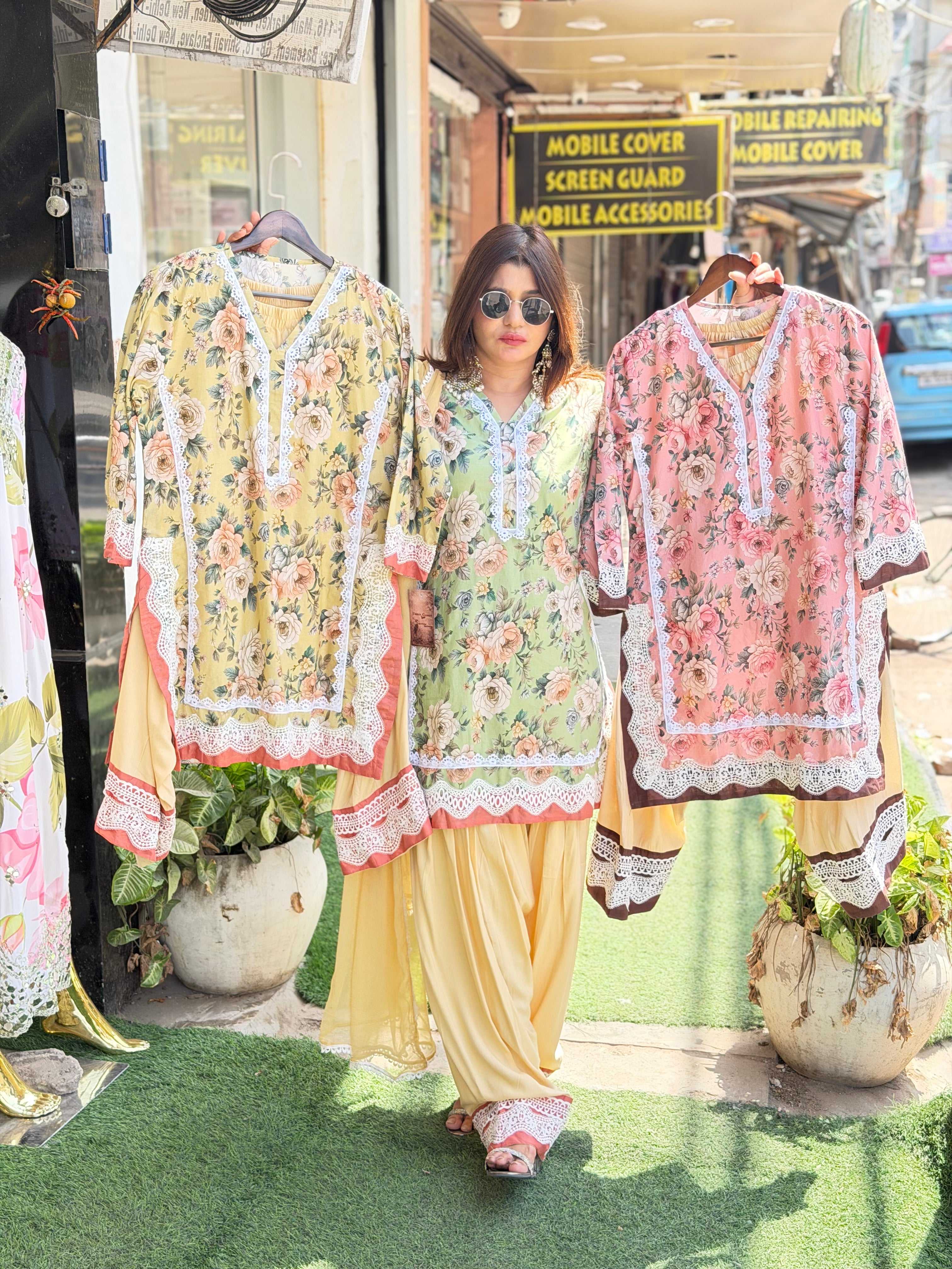 Printed cotton co-ord set with farshi salwar