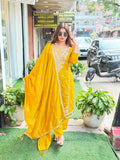 Pure chenon suit with zari work and dupatta