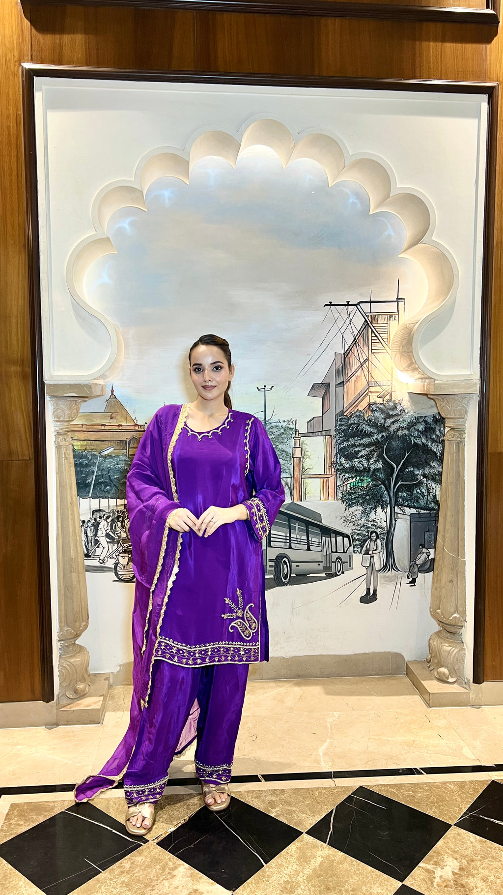 Pure crepe coord set with farshi salwar
