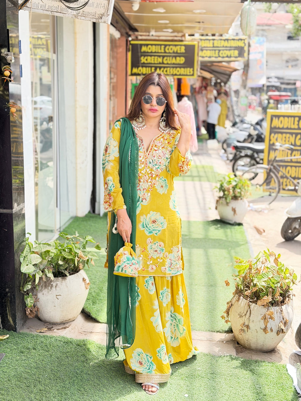 Digital print sharara suit with gotta patti detailing
