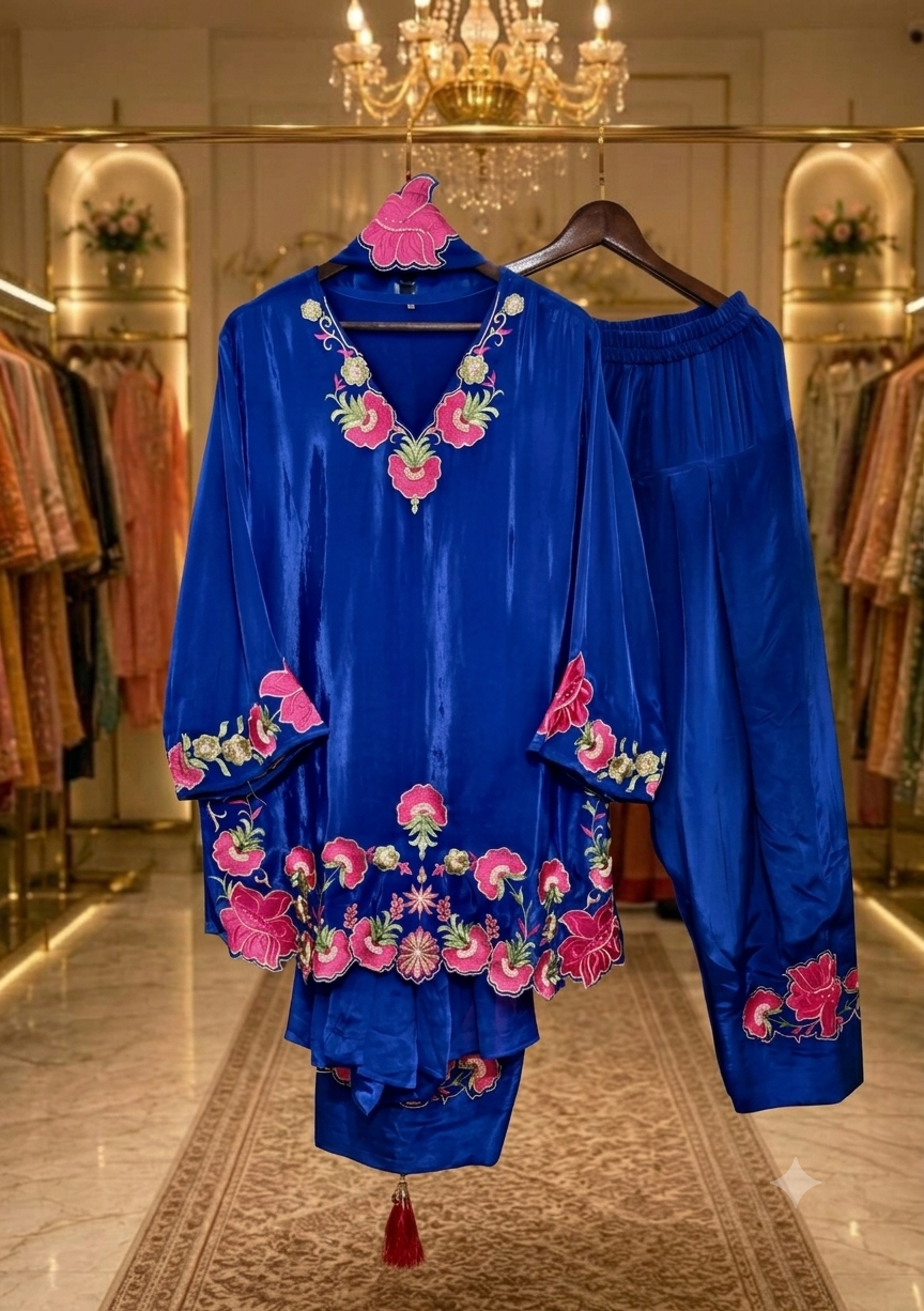 Pure Crepe Handwork coord set with farshi salwar