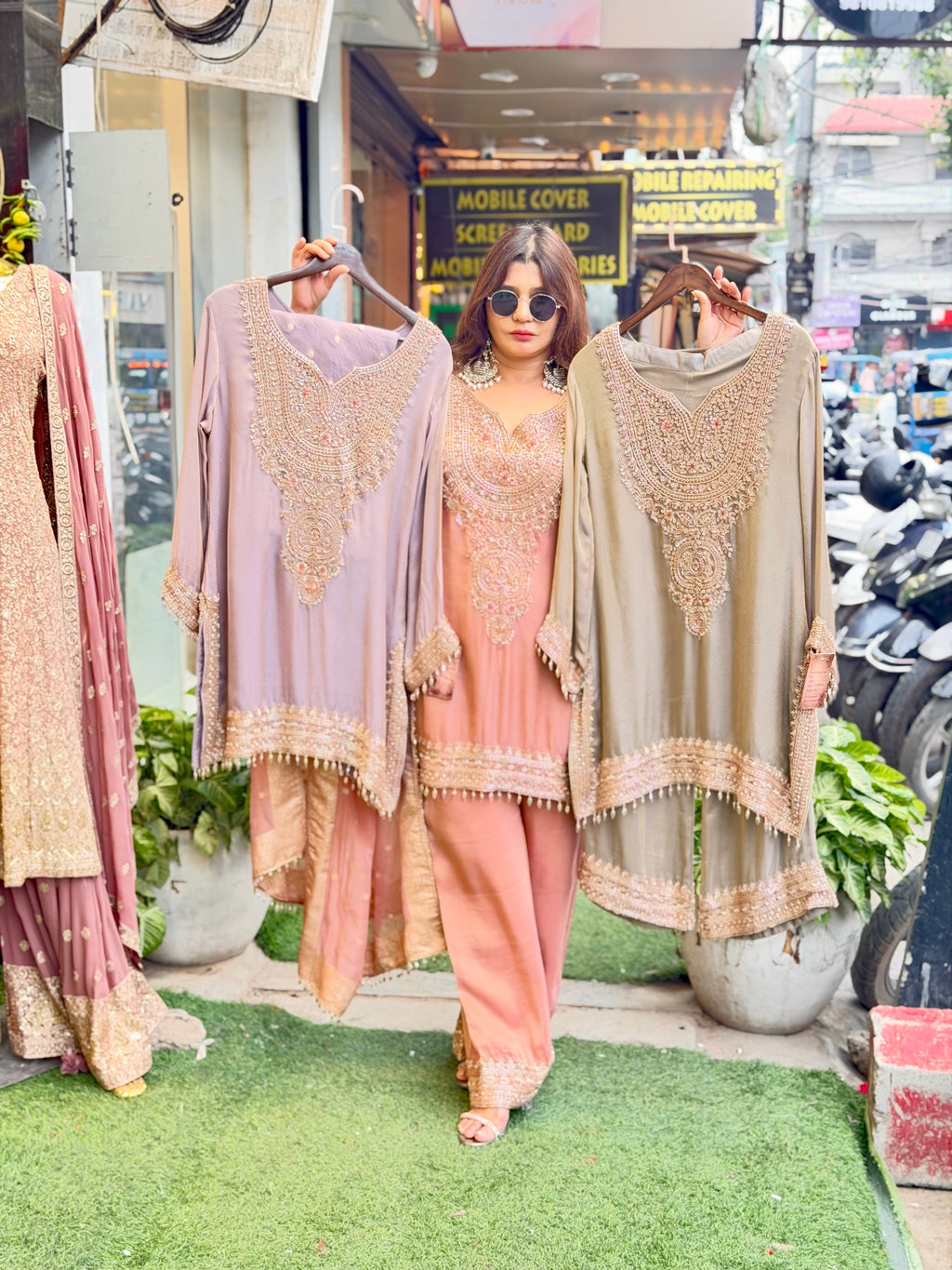 Pure tissue beats work  coord set with farshi salwar