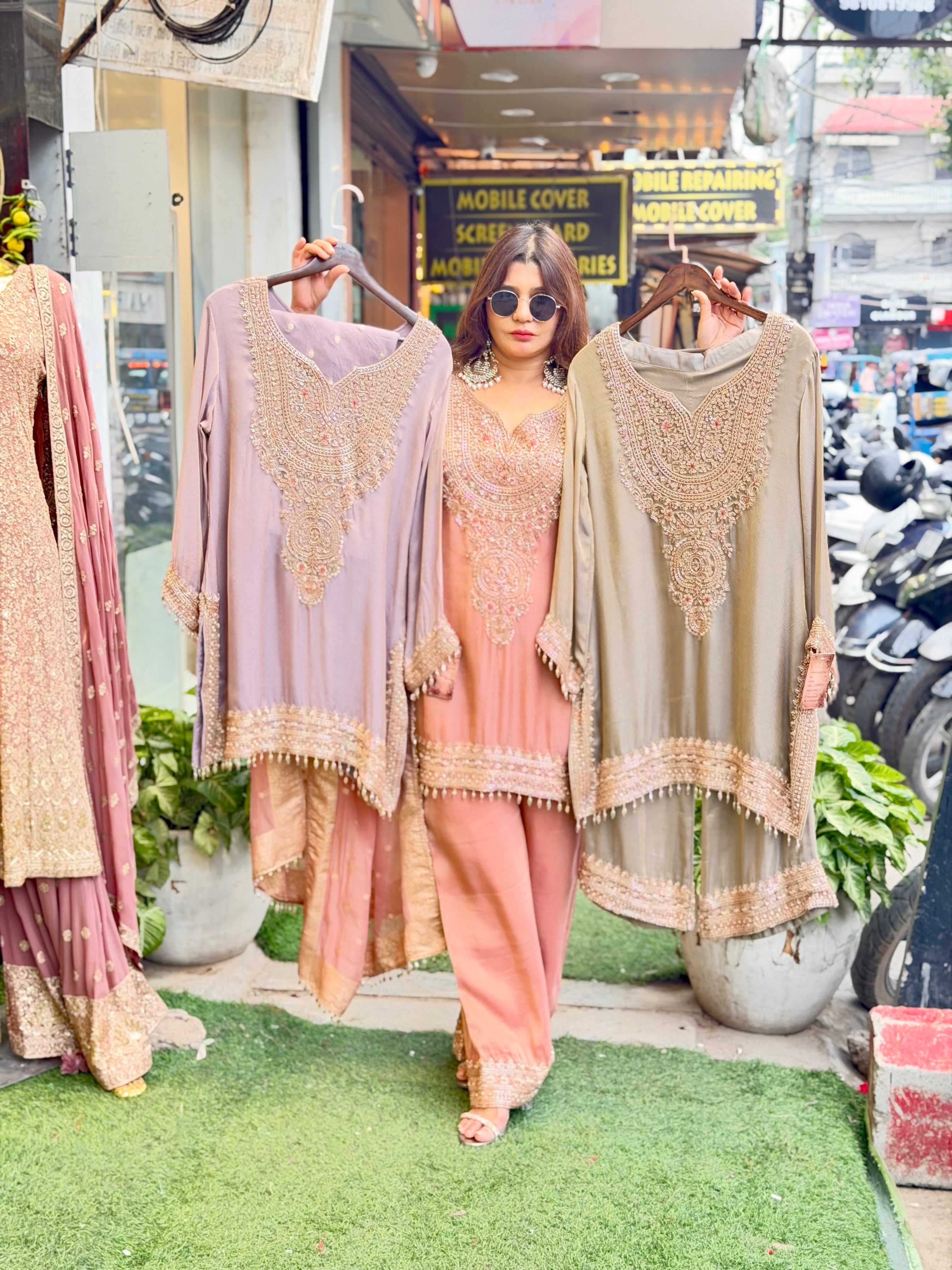 Pure tissue beats work  coord set with farshi salwar
