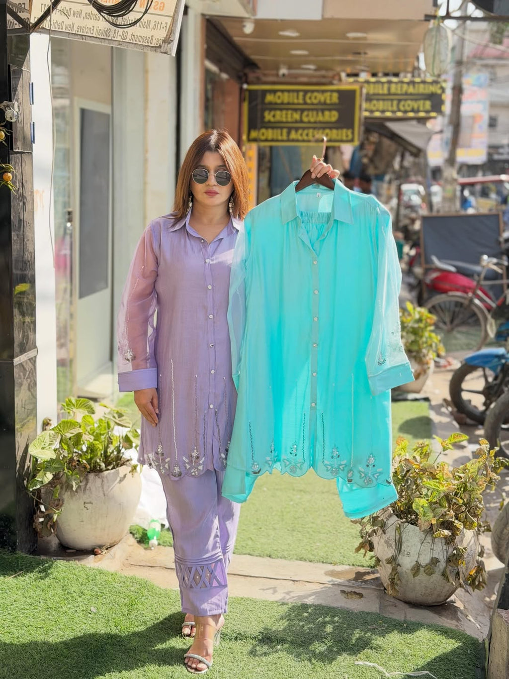 Organza sleeves co-ord set with handwork detailing