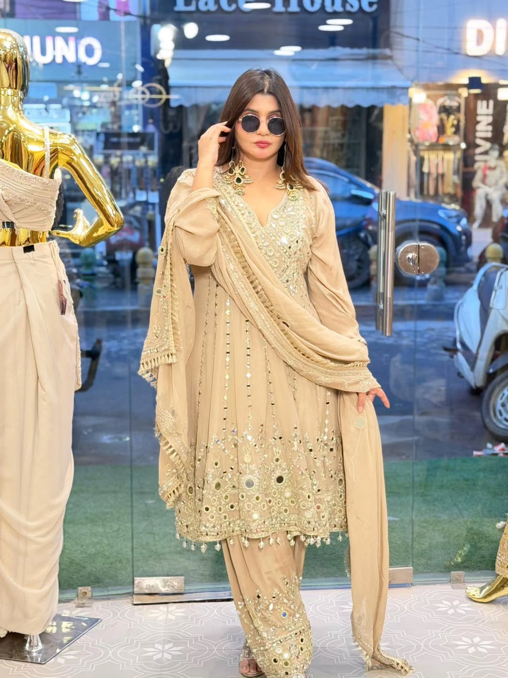 Short Anarkali with original mirror work and gotta patti detailing